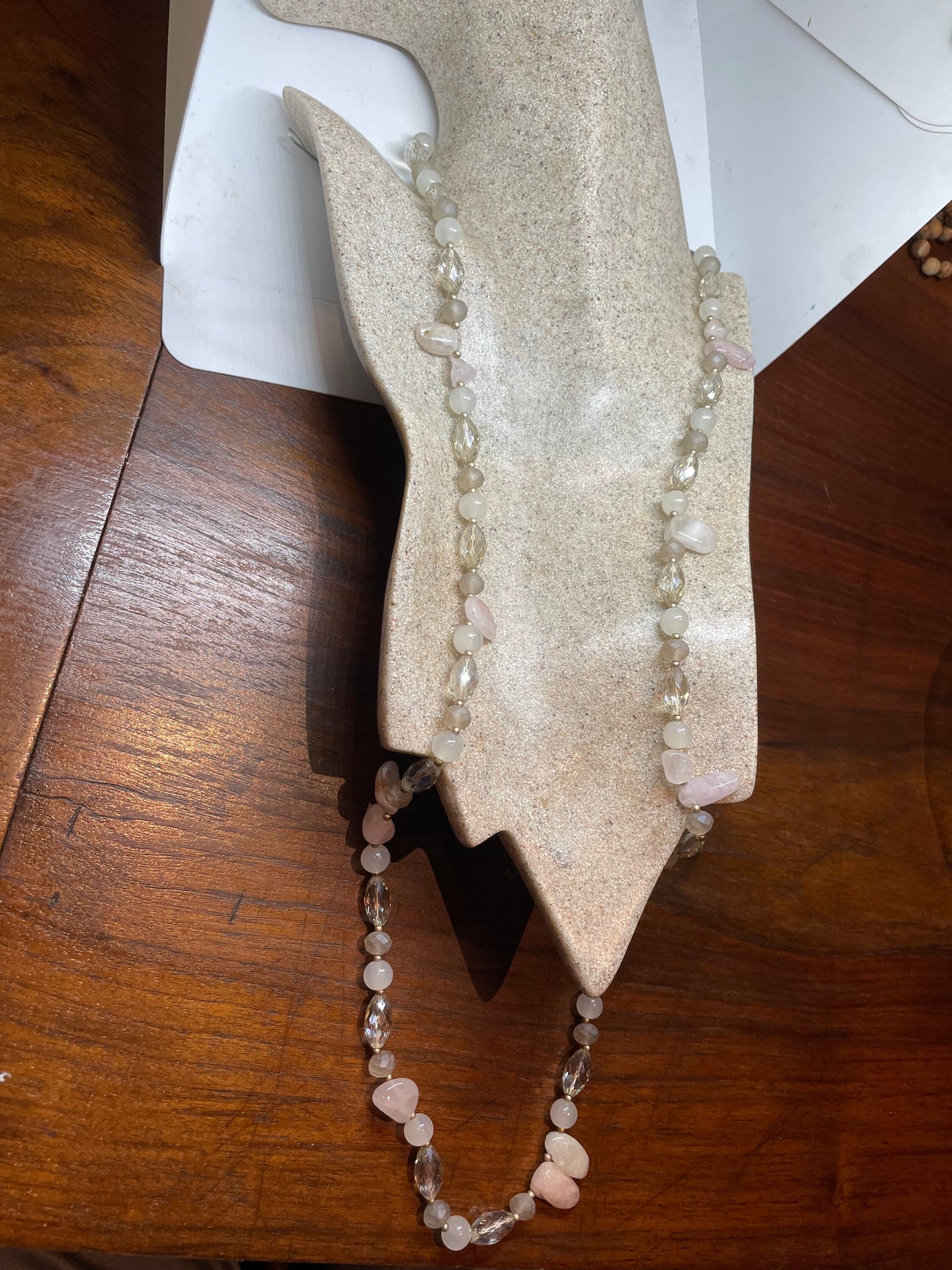 35-38 Inch Hand Knoted Vintage Mixed color White Onyz agate beaded Necklace