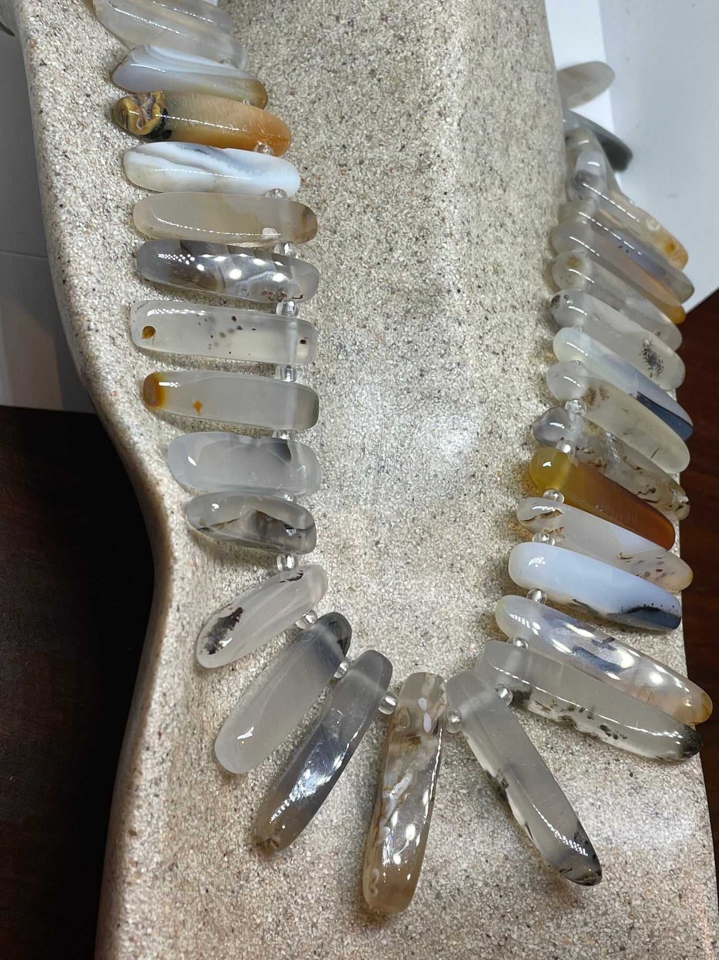 16-19 Inch Hand Knoted Vintage Mixed color White Onyz agate beaded Necklace