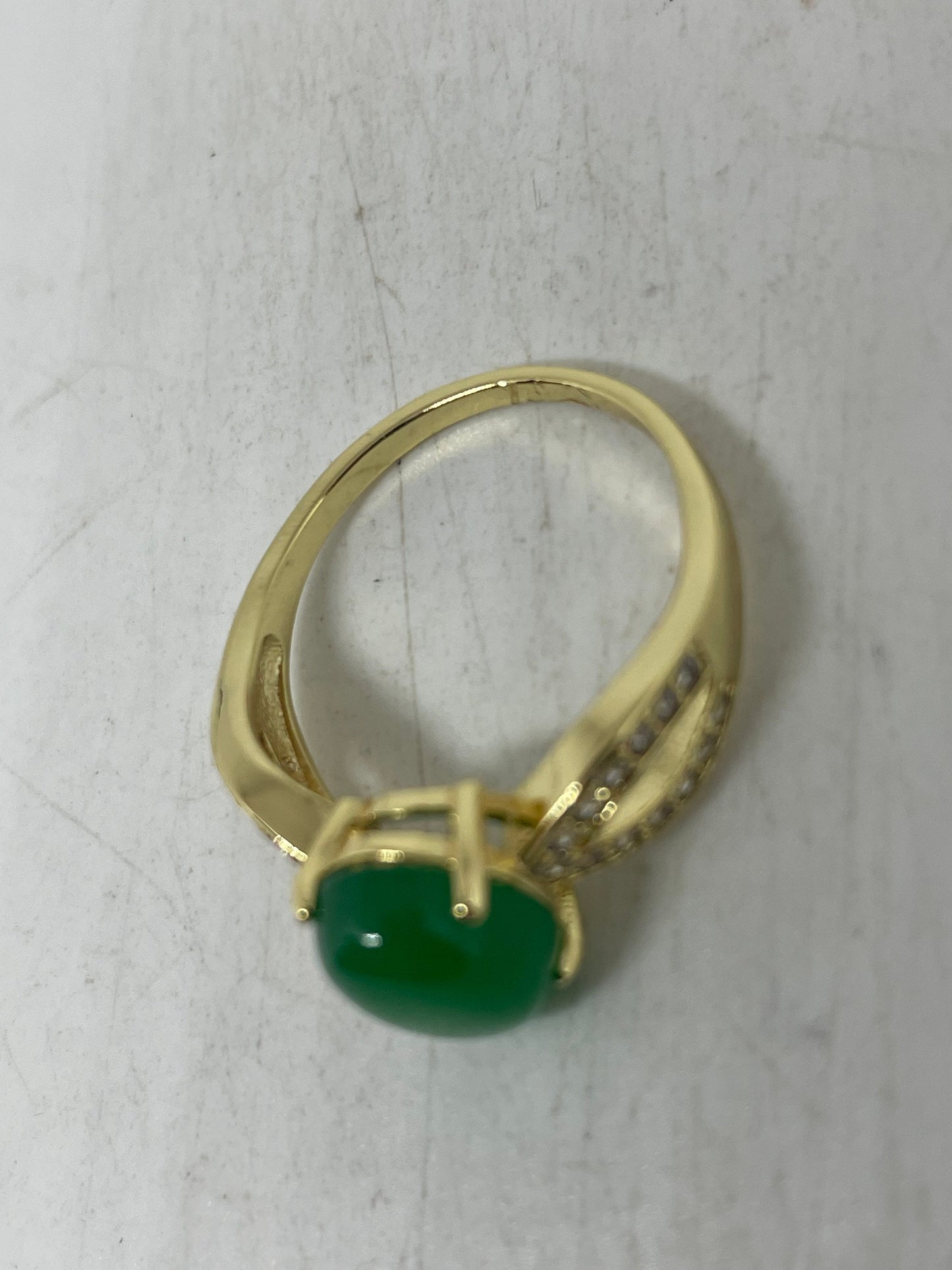 Vintage Lucky Green Nephrite Jade Gold Filled Cocktail Ring