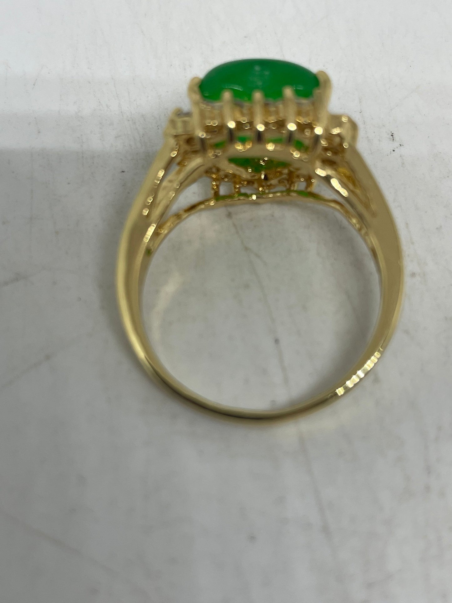 Vintage Lucky Green Nephrite Jade Gold Filled Cocktail Ring