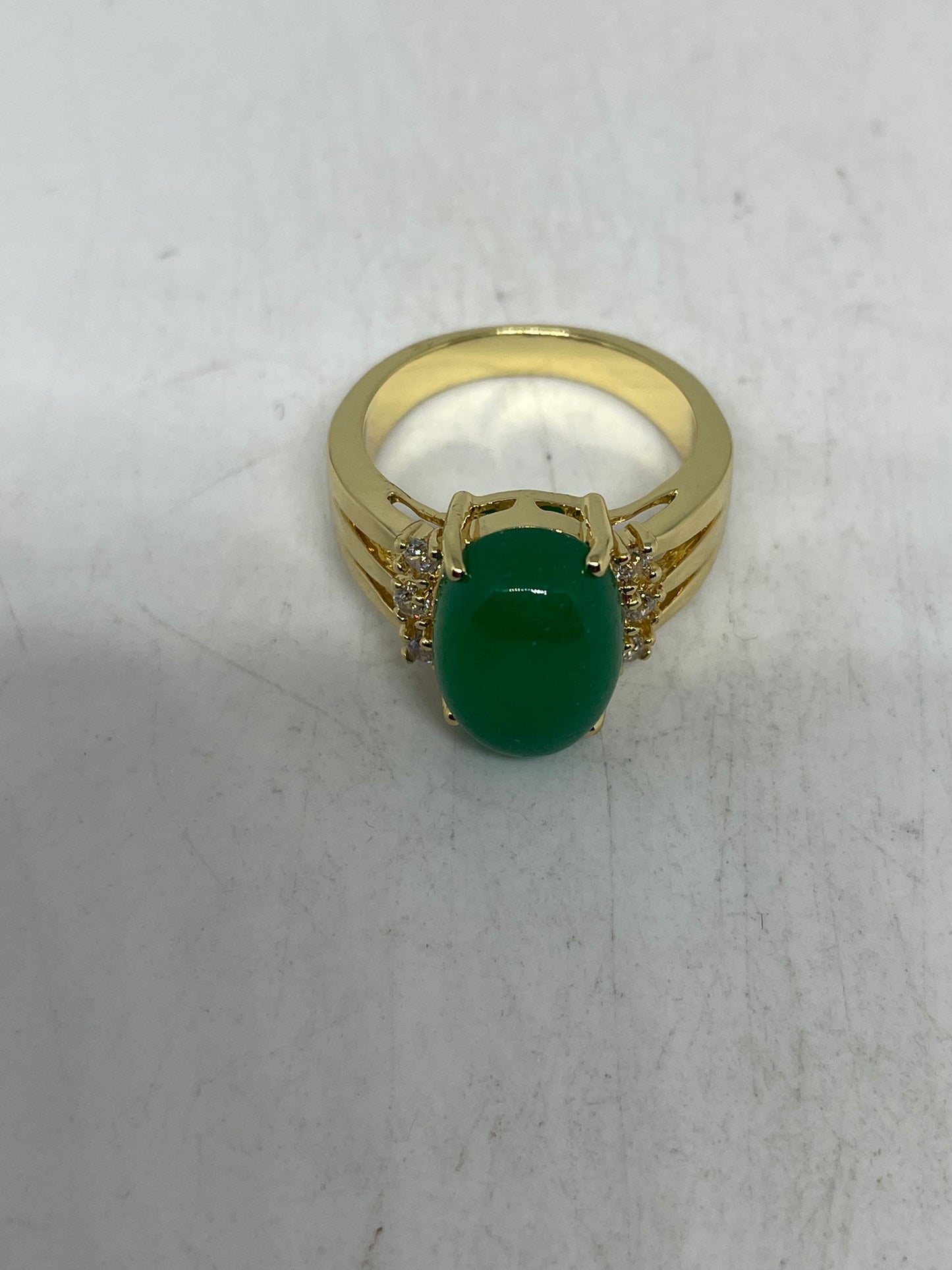 Vintage Lucky Green Nephrite Jade Gold Filled Cocktail Ring