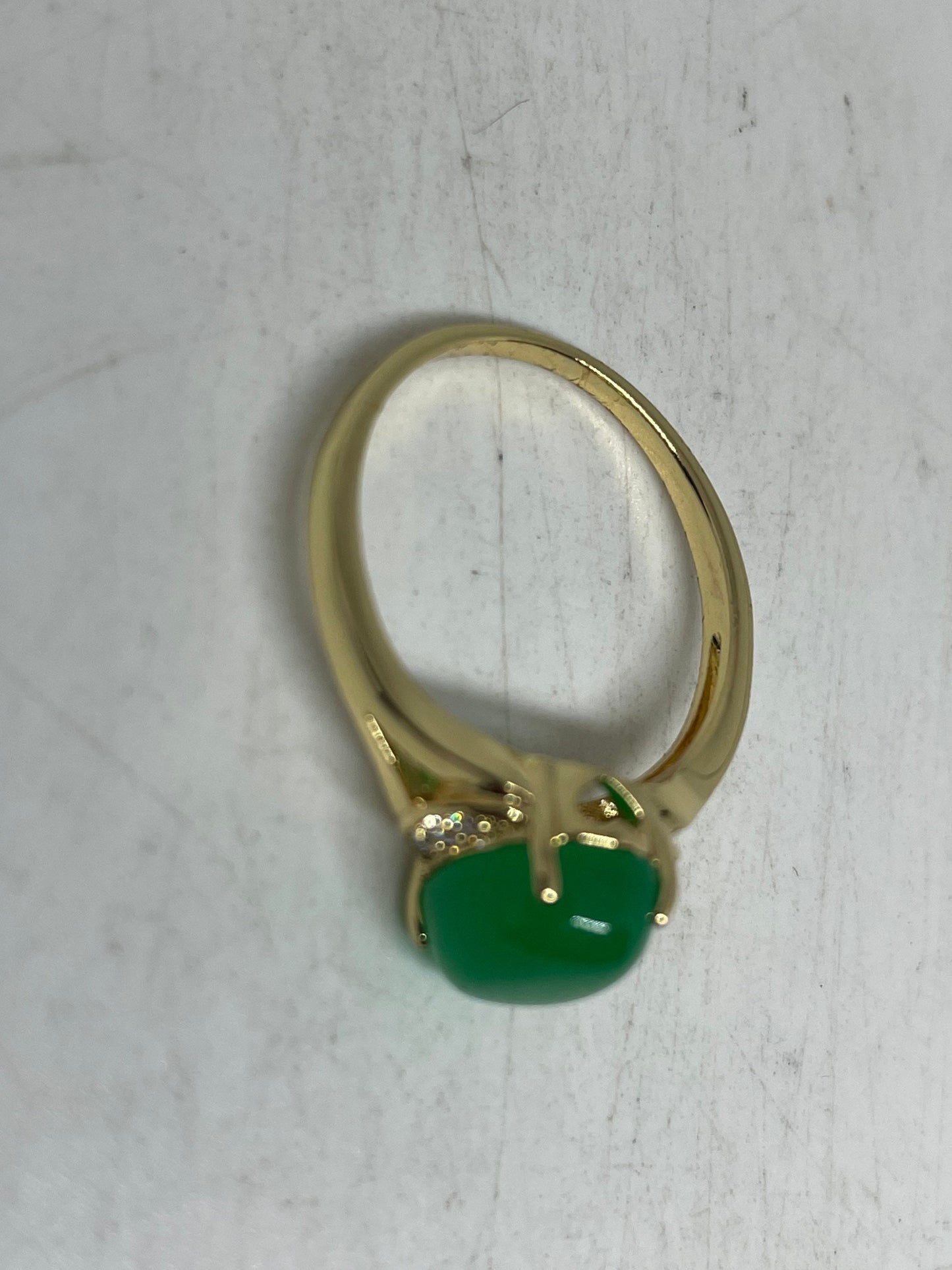 Vintage Lucky Green Nephrite Jade Gold Filled Cocktail Ring