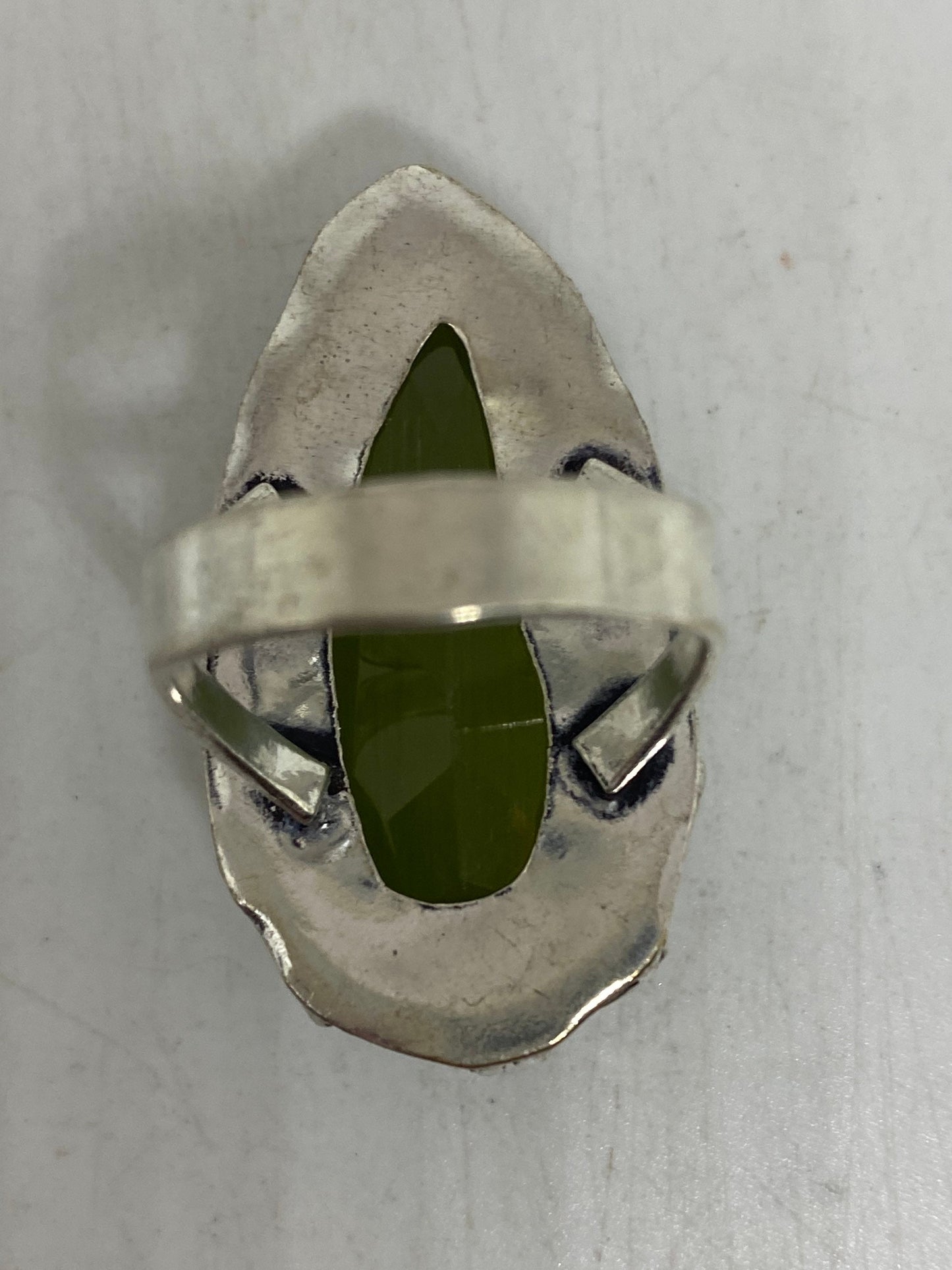 Vintage Green Cats Eye Art Glass Ring Size 7.25