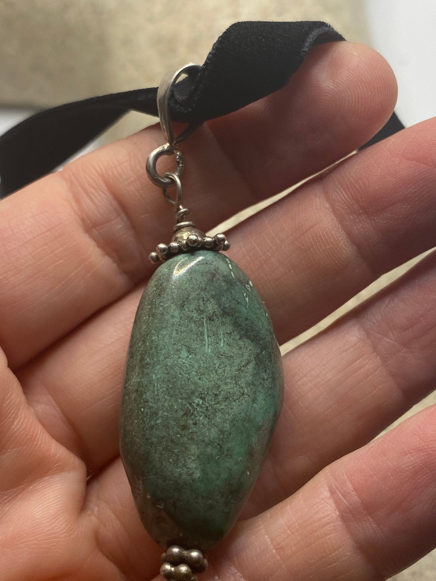 Vintage 925 Sterling Silver Genuine Tibetan Turquoise Choker Necklace