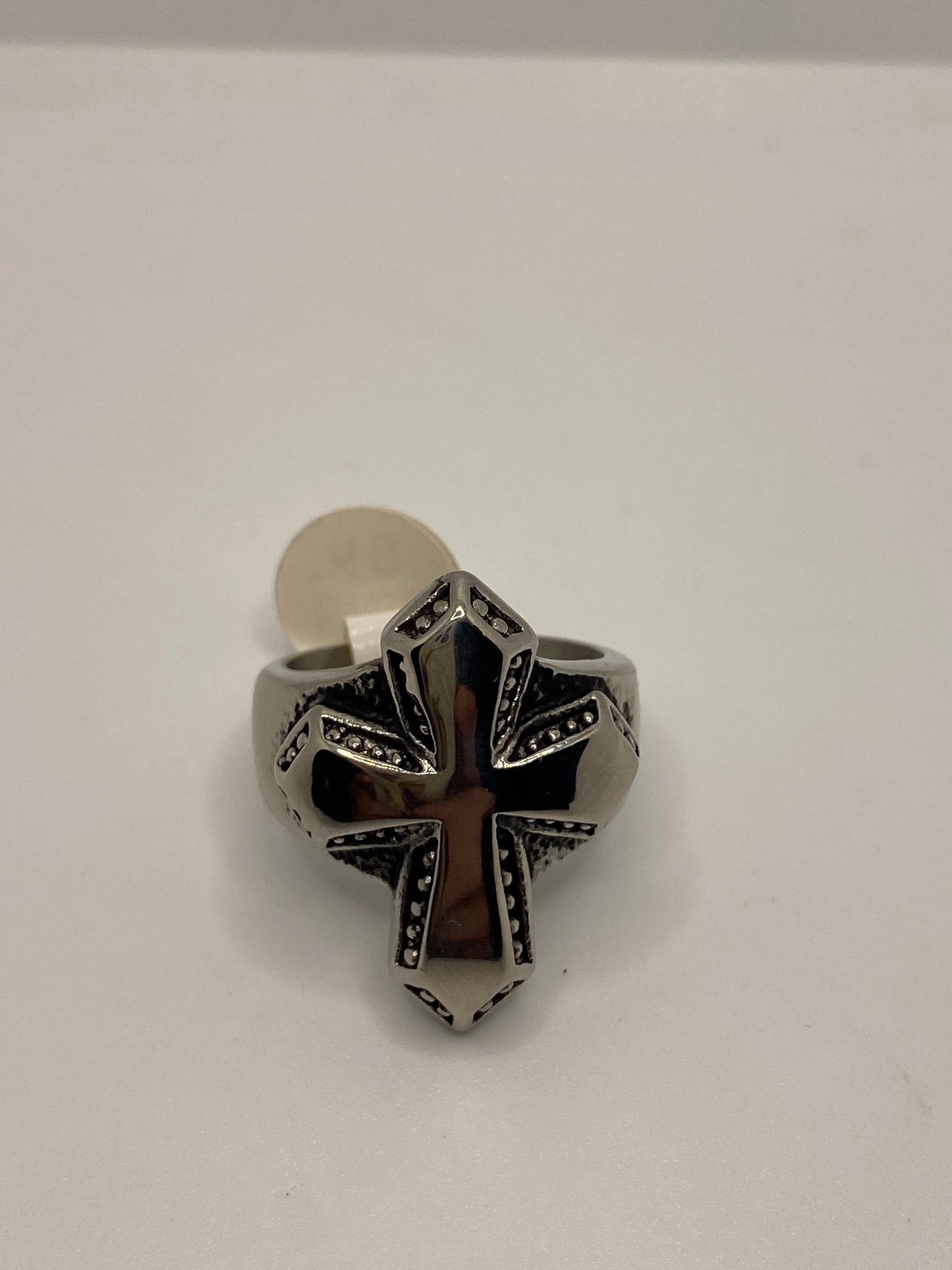 Vintage Gothic Cross Mens Ring Silver Stainless Steel