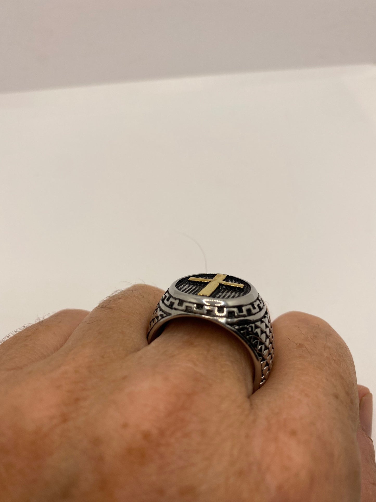 Vintage Gothic Cross Mens Ring Silver Stainless Steel