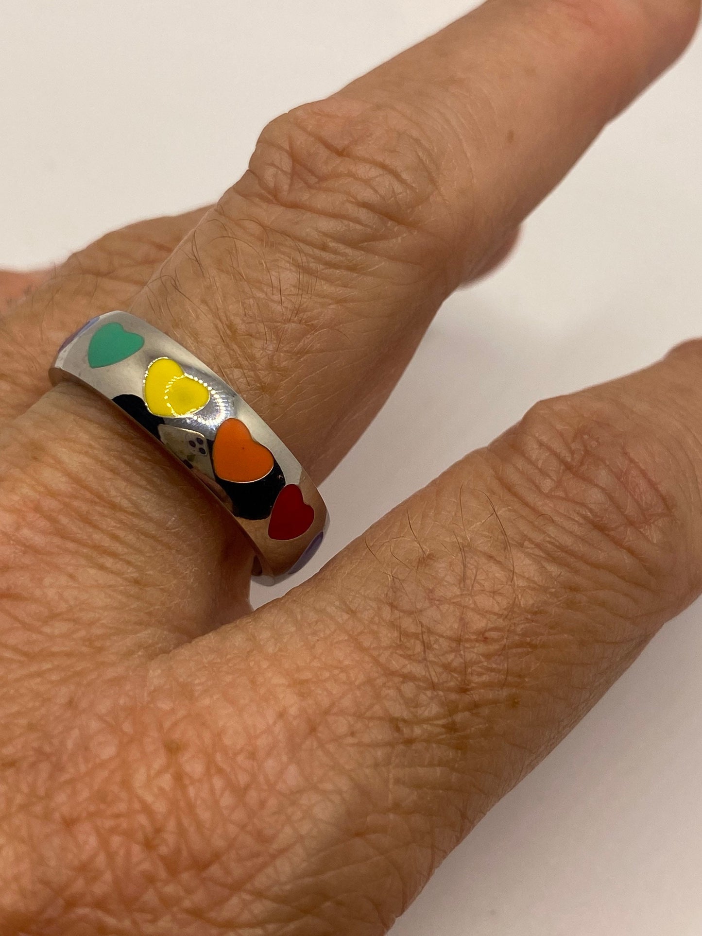 Vintage Heart Rainbow Pride Stainless Steel Band Infinity Ring