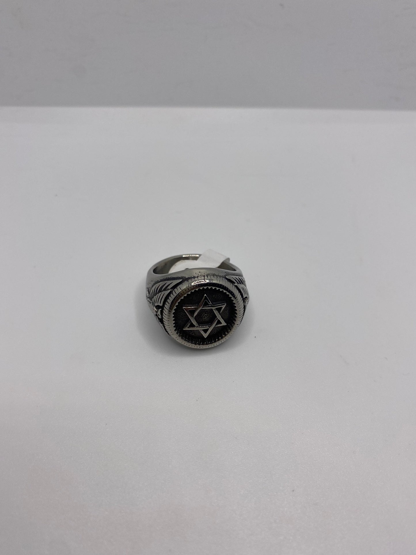 Vintage Stainless Steel Star of David Mens Ring