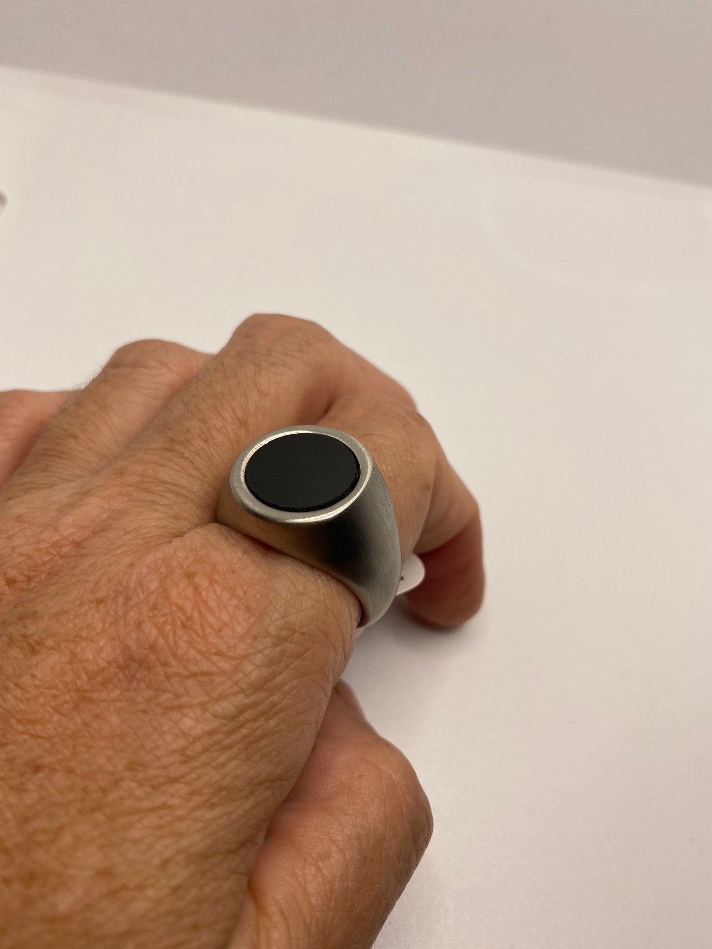 Vintage Gothic Black Onyx Stainless Steel Mens Ring