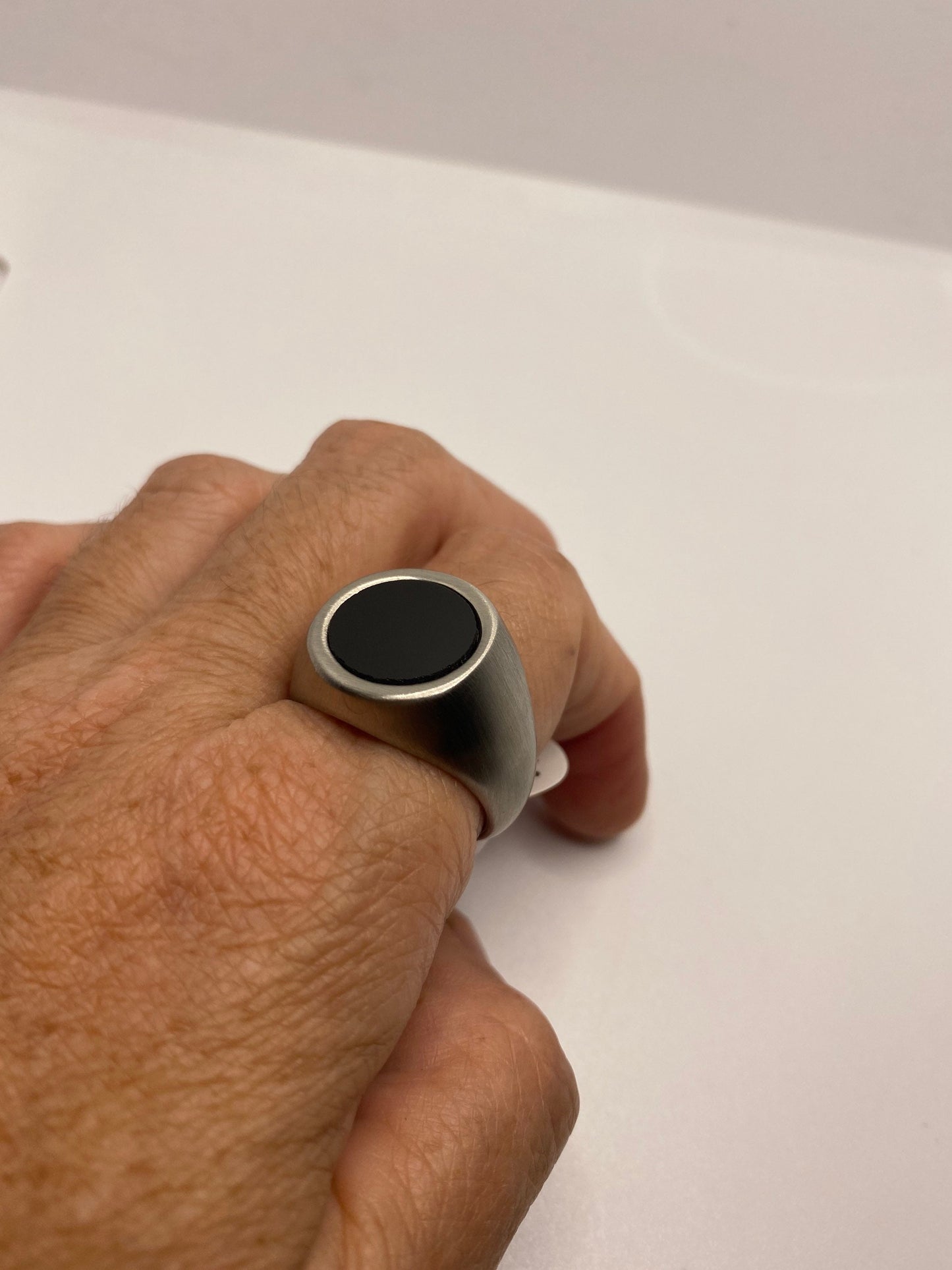 Vintage Gothic Black Onyx Stainless Steel Mens Ring