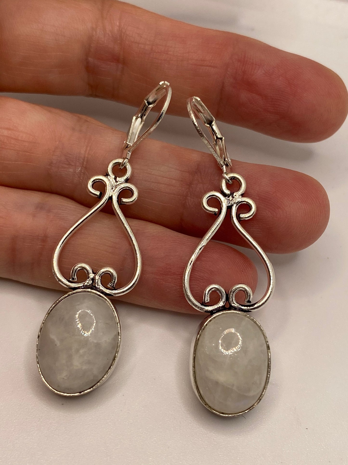 Vintage Rainbow Moonstone Sterling Silver Lever Back Dangle Earrings