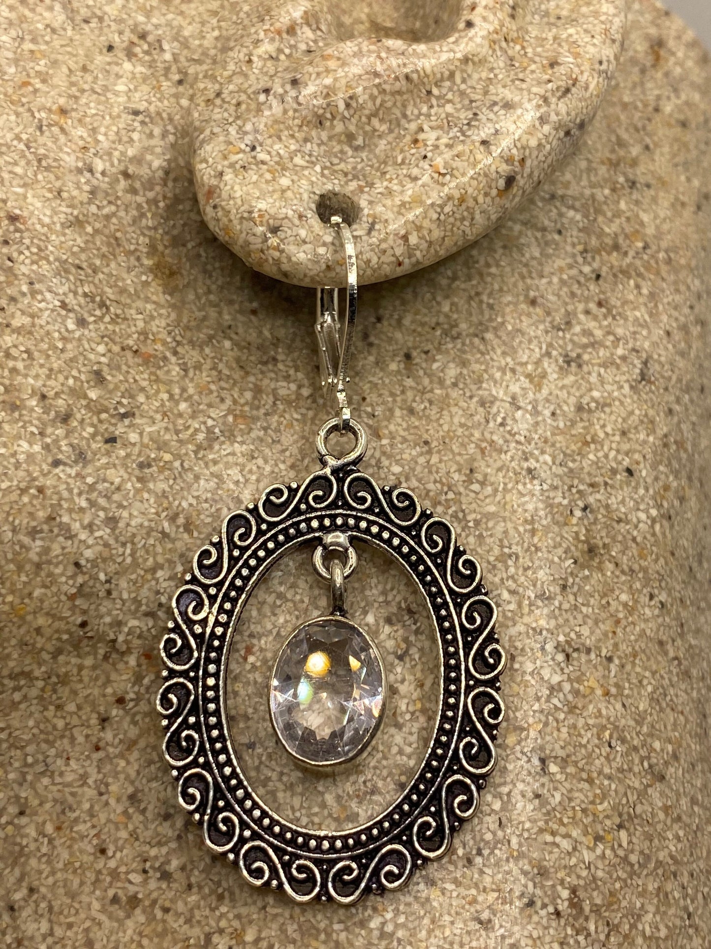 Vintage Clear Quartz Earrings 925 Sterling Silver