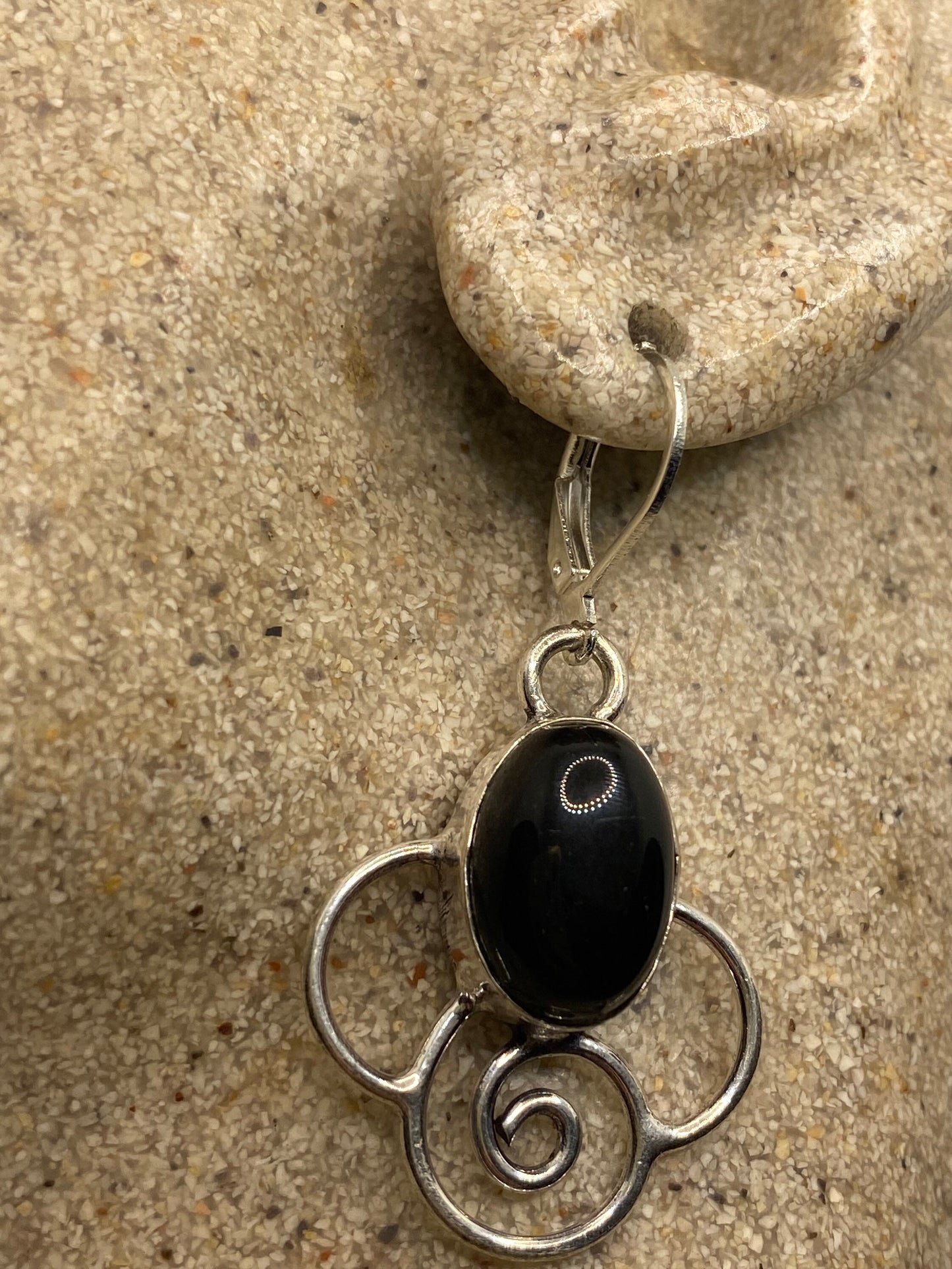 Vintage Black Earring Onyx 925 Sterling Silver Deco Dangle Chandelier