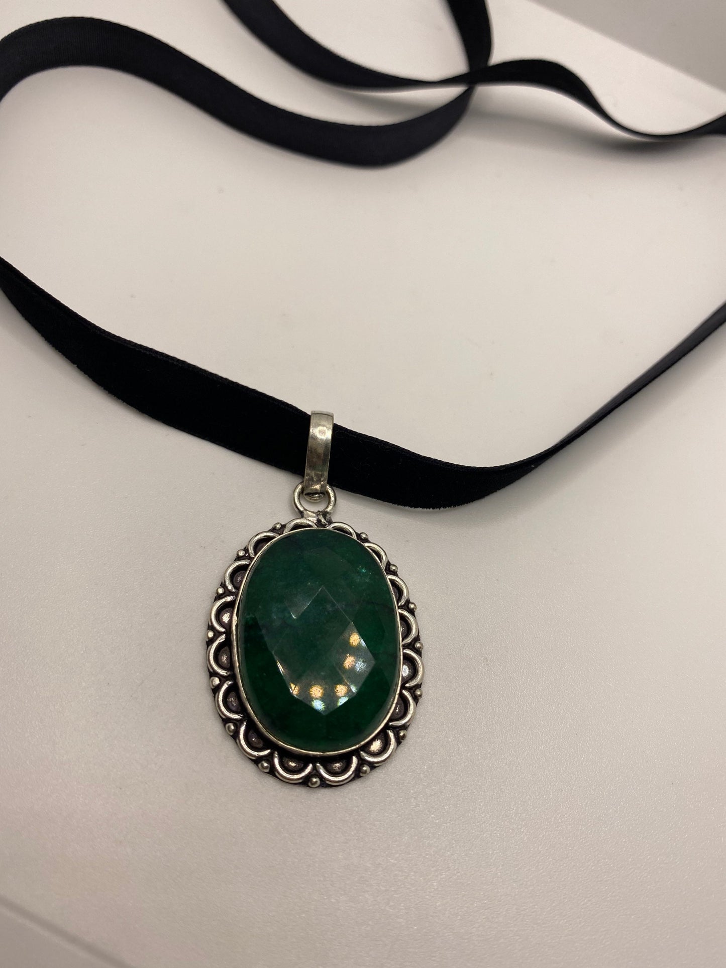 Vintage Green Raw Emerald Crystal Choker Pendant