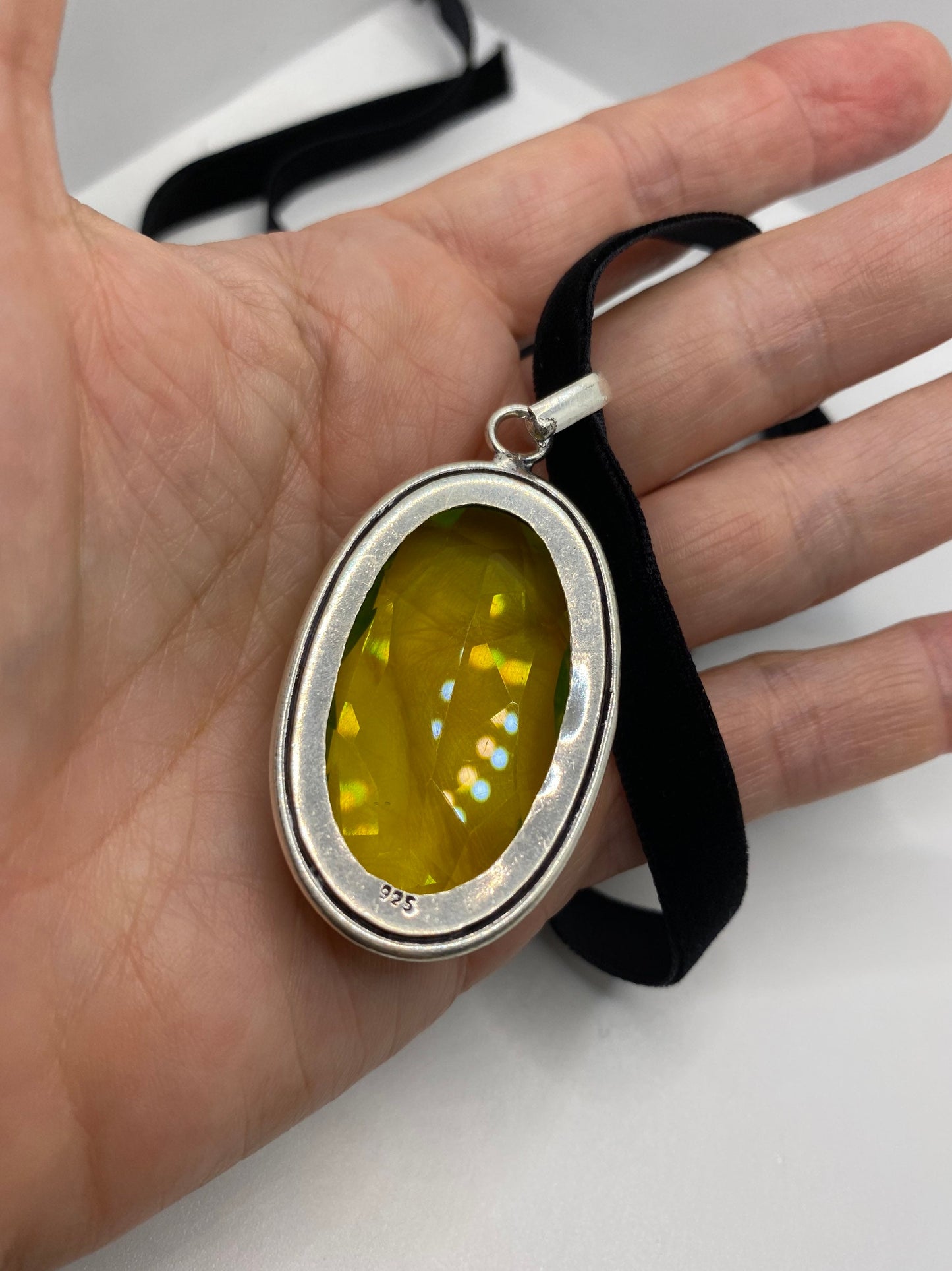 Vintage Lemon Yellow Glass Antique Velvet Choker Necklace