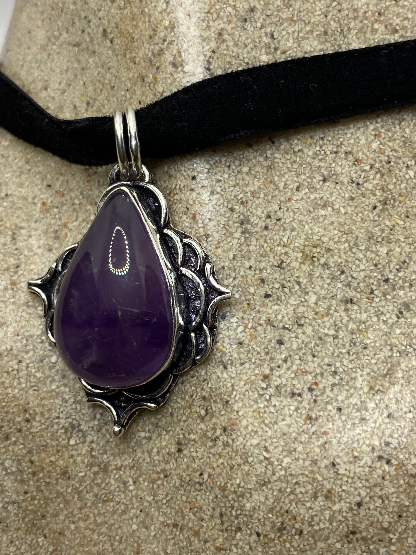 Cabochon Cut Droplet Deep Purple Genuine Amethyst Necklace