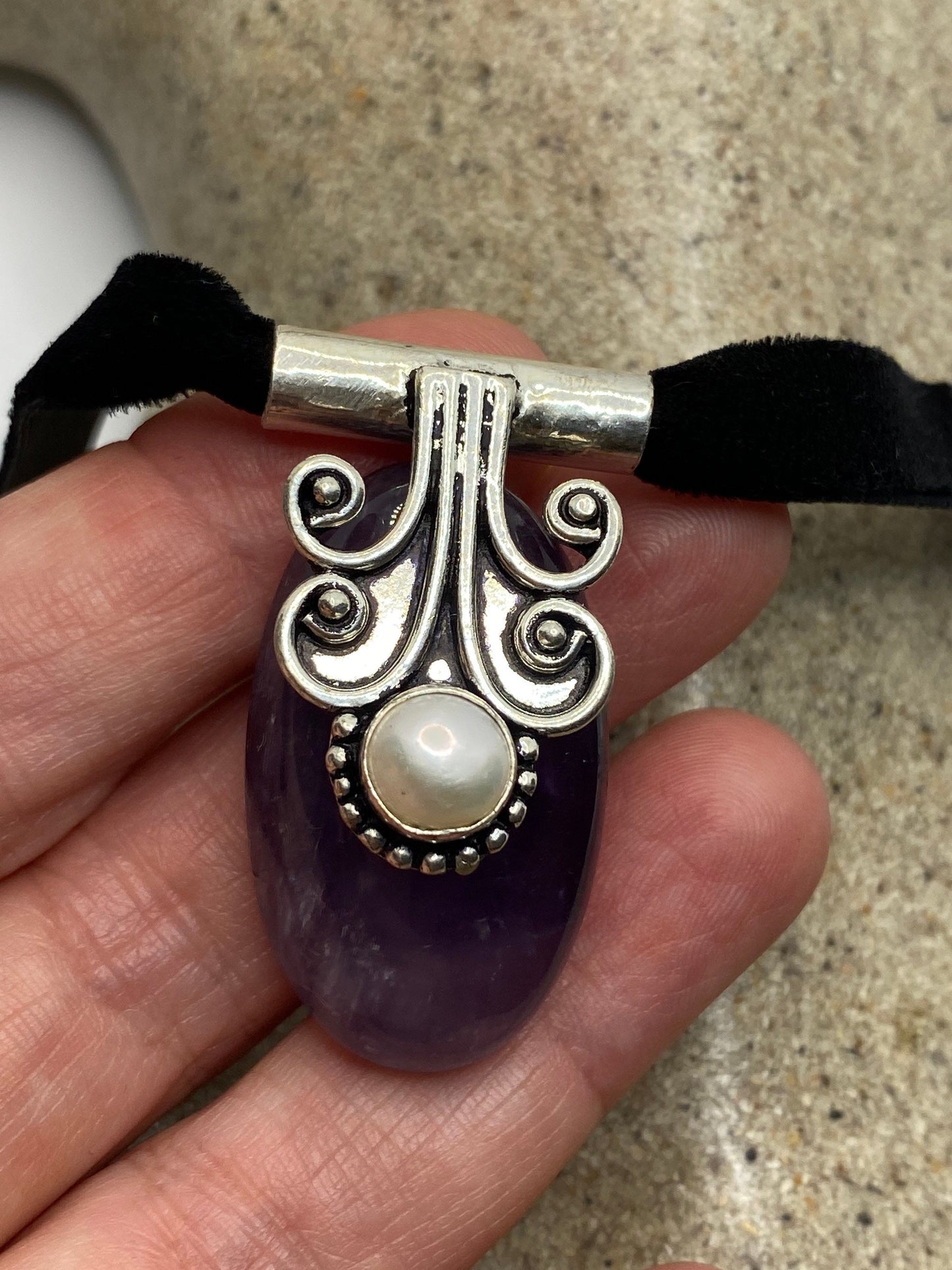 Cabochon Cut Droplet Deep Purple Genuine Amethyst Necklace