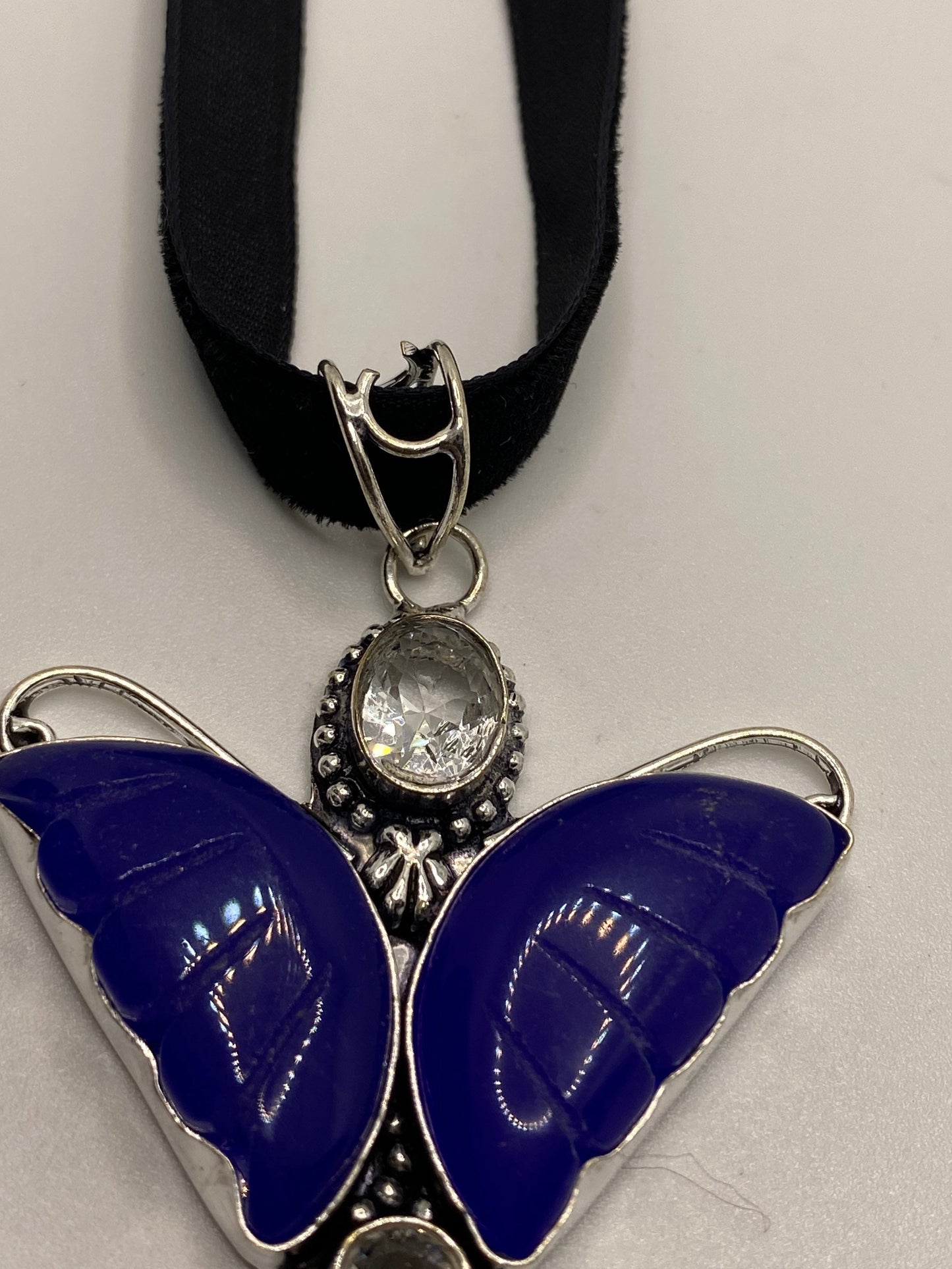 Vintage Blue Chalcedony Butterfly Choker Necklace