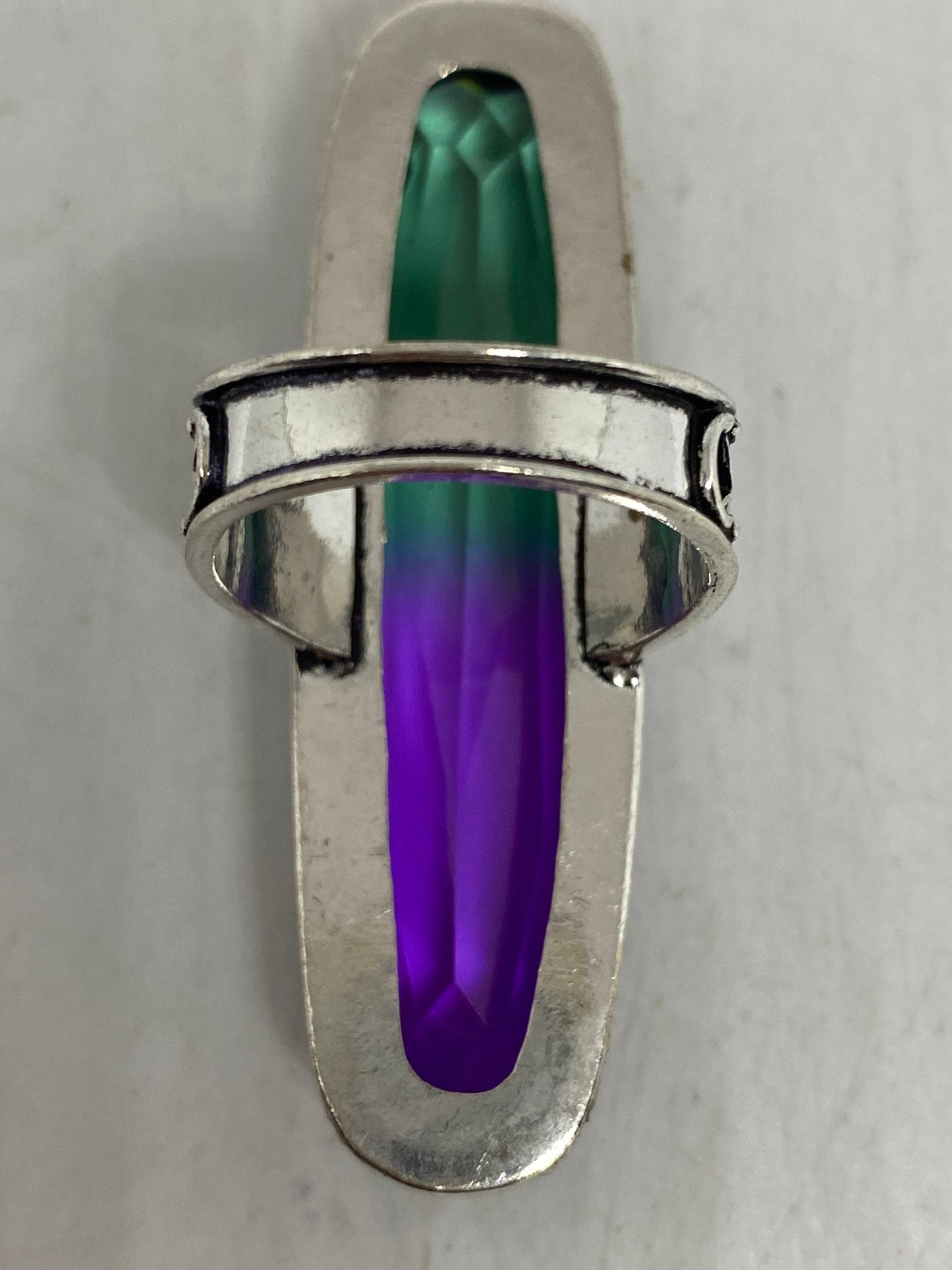 Vintage Art Glass Knuckle Ring, German Silver Statement Ring, Size 9