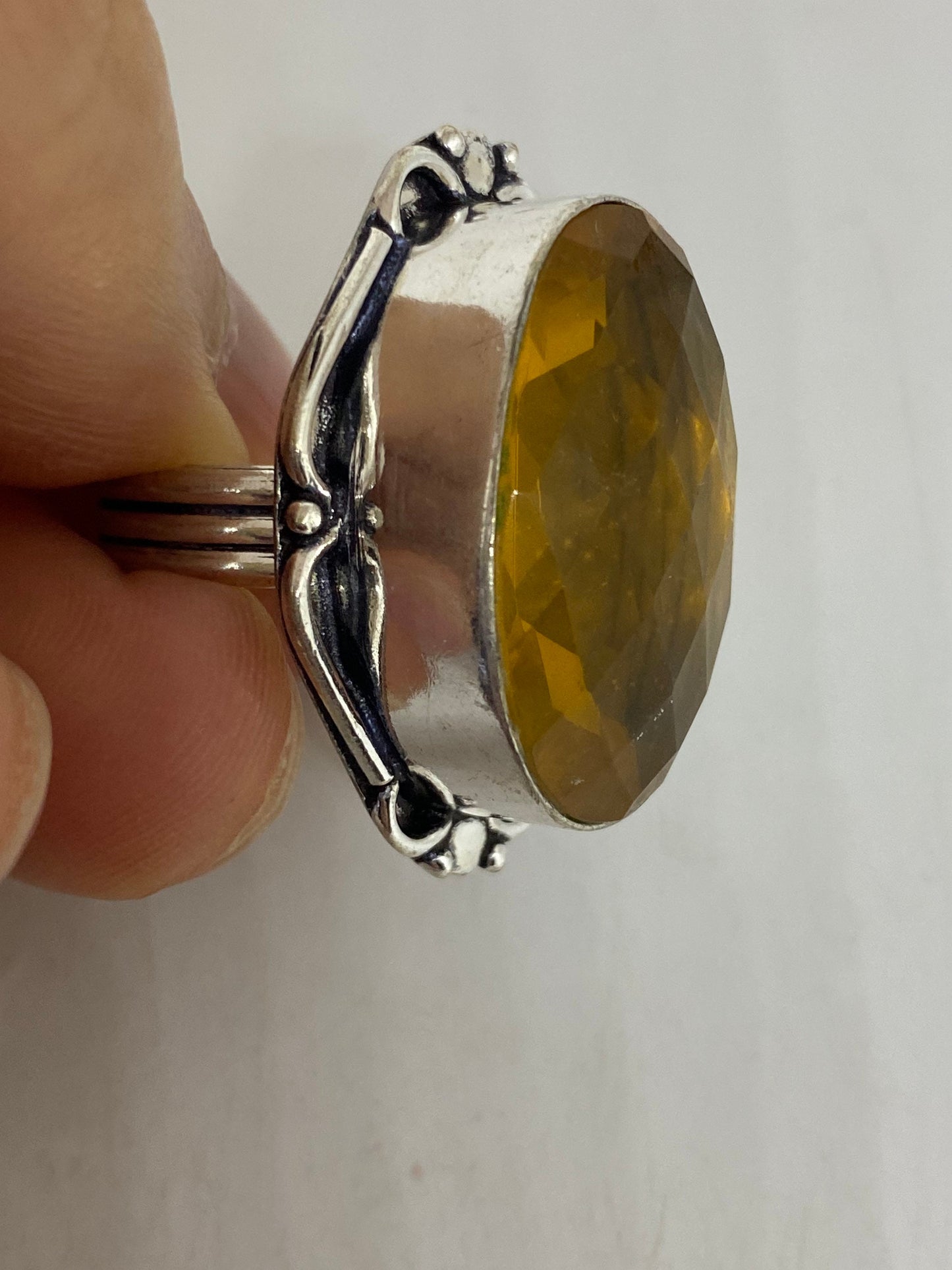 Vintage Golden Art Glass Ring, Size 7, German Silver