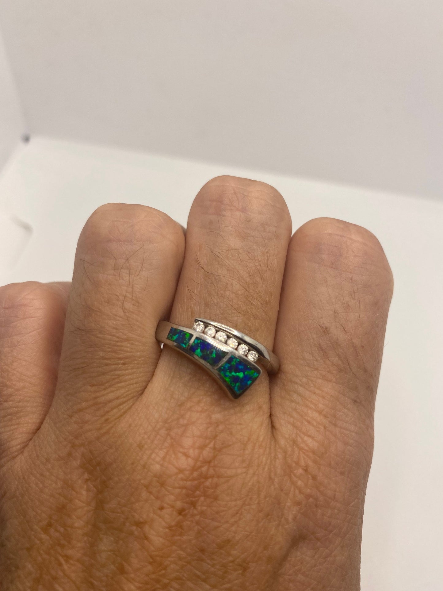 Vintage Opal 925 Sterling Silver Inlay Ring