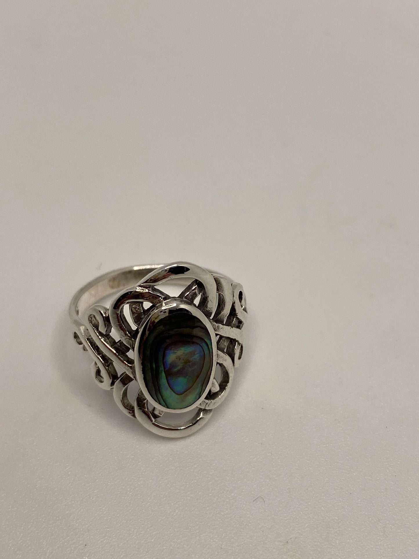 Vintage Celtic Knot Abalone Ring 925 Sterling Silver