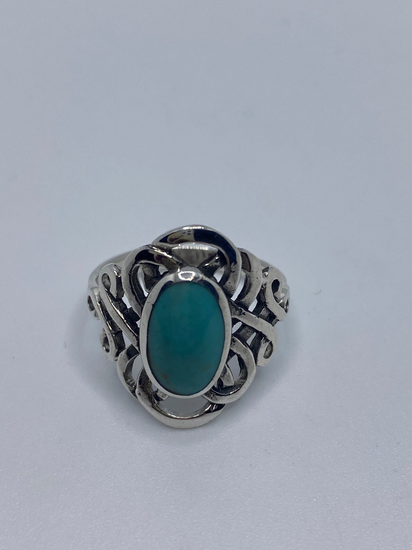 Vintage Turquoise Gemstone 925 Sterling Silver Celtic Ring