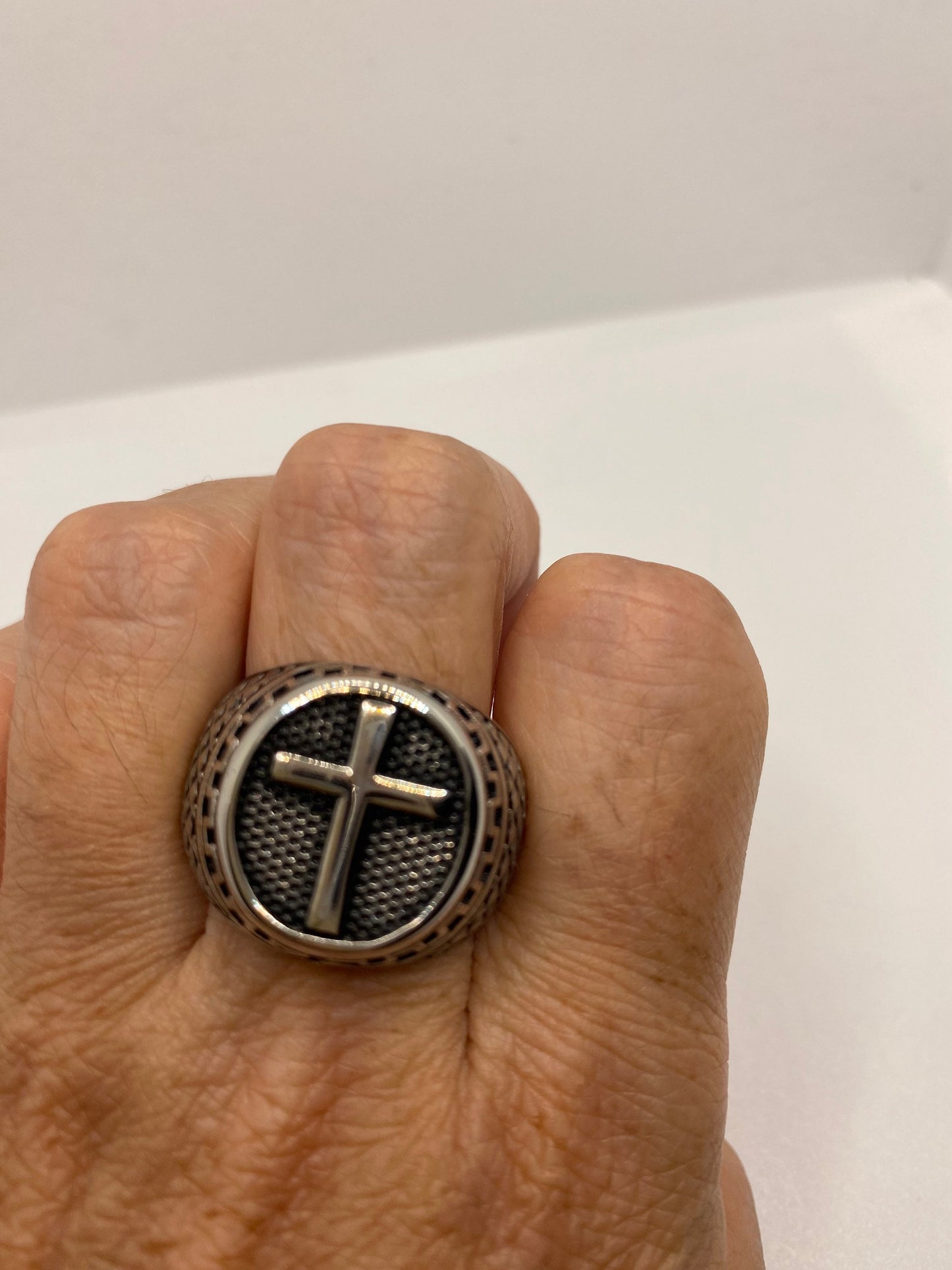 Vintage Gothic Cross Mens Ring Silver Stainless Steel