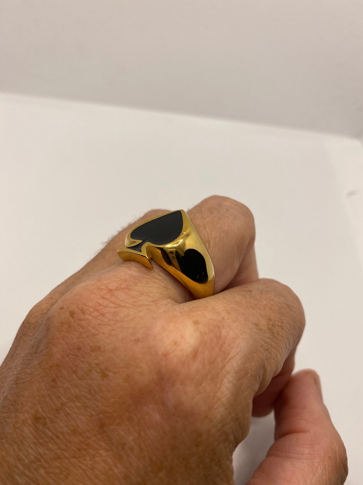 Vintage Black Spade Golden Stainless Steel Ring