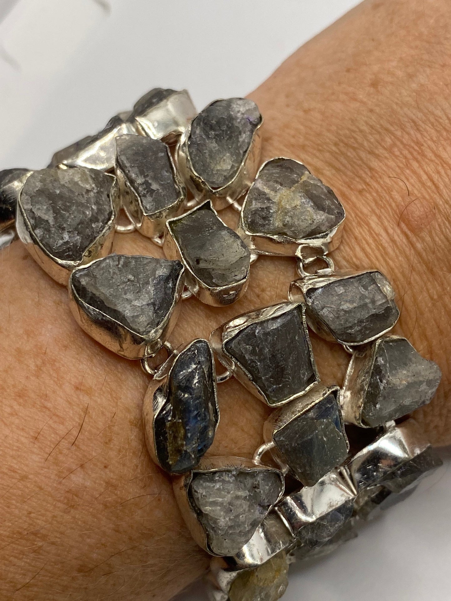 Handmade Silver Bracelet | Turkish Ottoman Styled Silver Raw Labradorite Bracelet