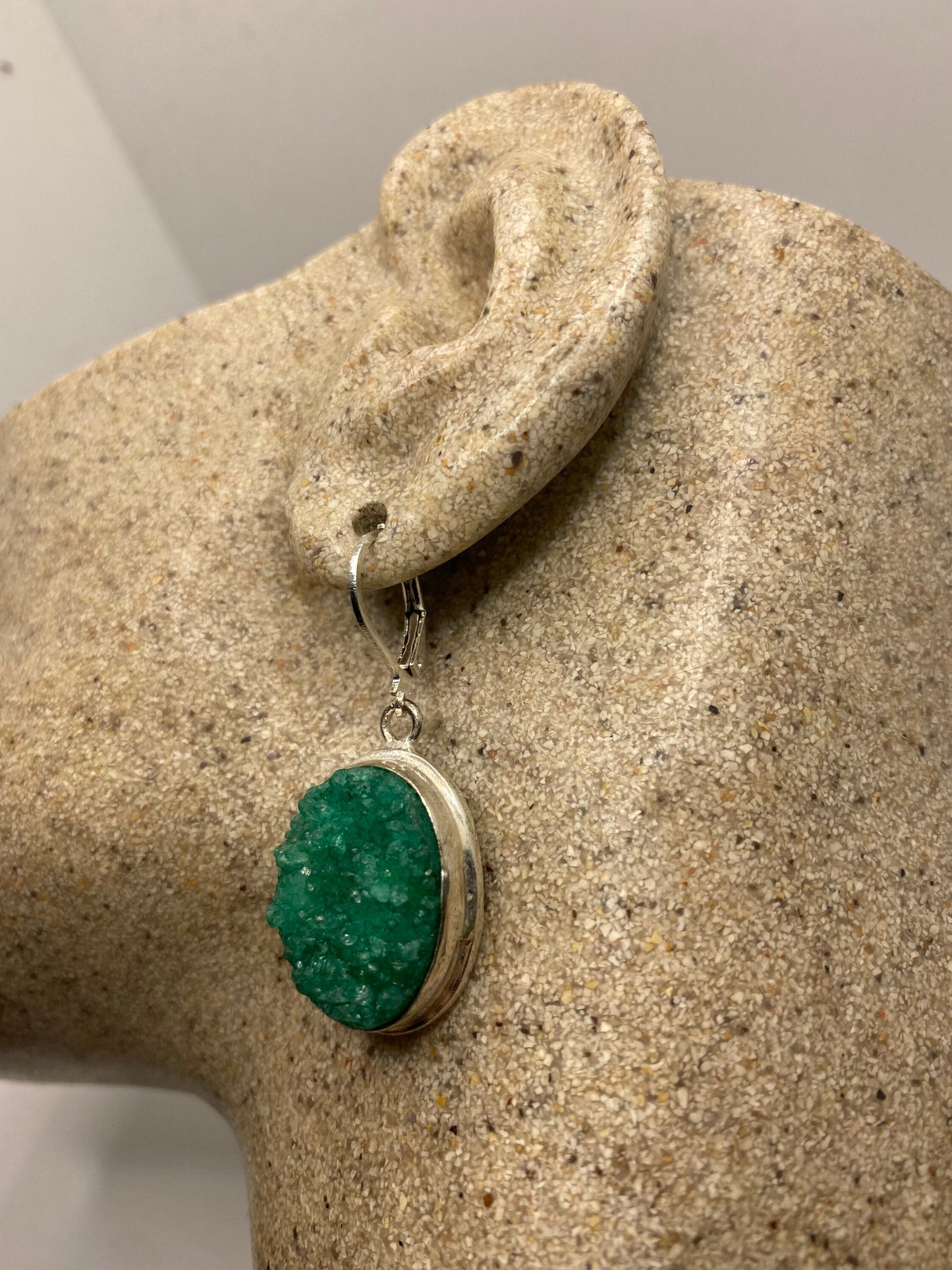 Vintage 925 Sterling Silver Chrome Diopside Druzy Chandelier Earrings