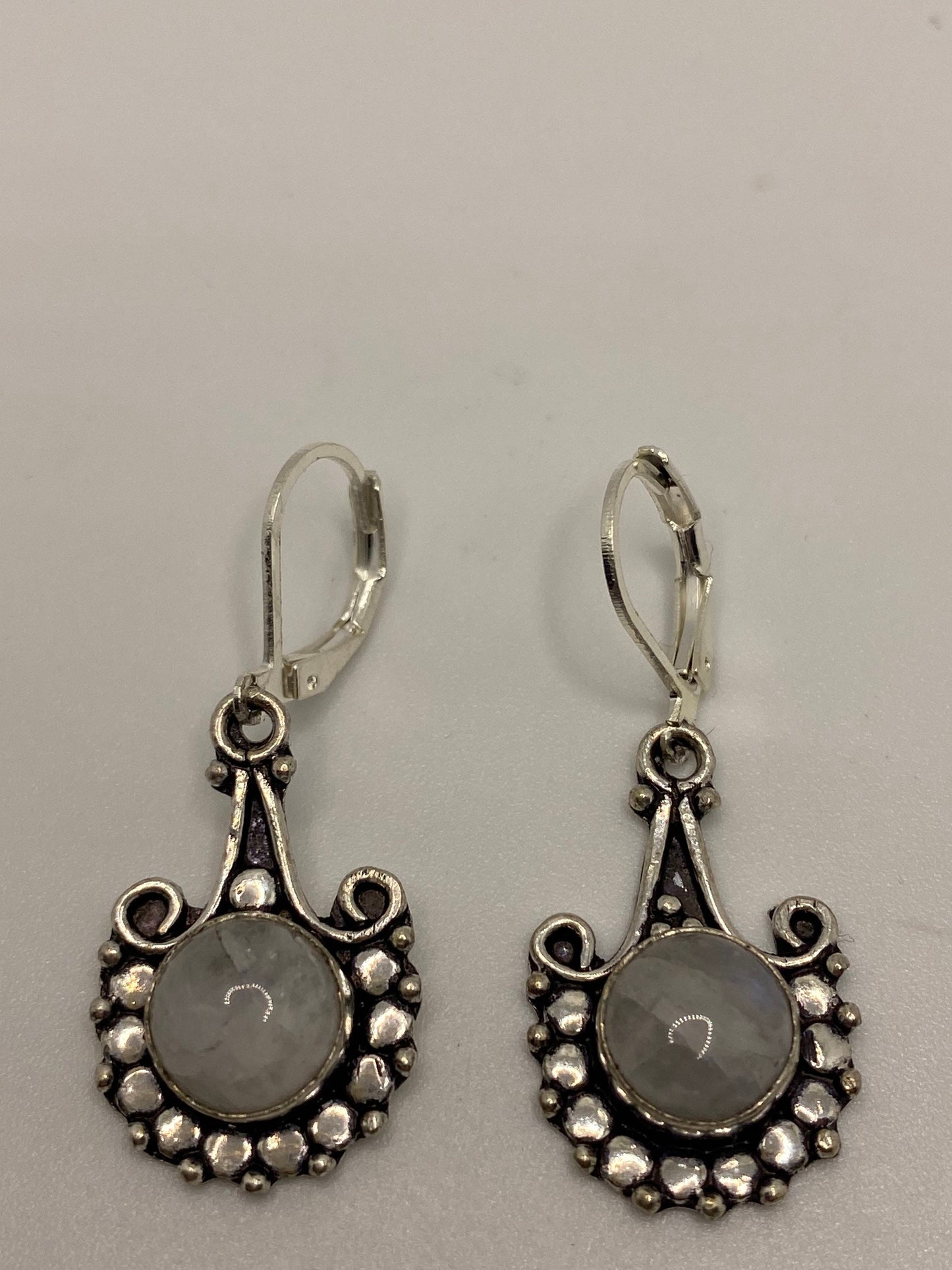 Vintage Rainbow Moonstone Sterling Silver Lever Back Dangle Earrings