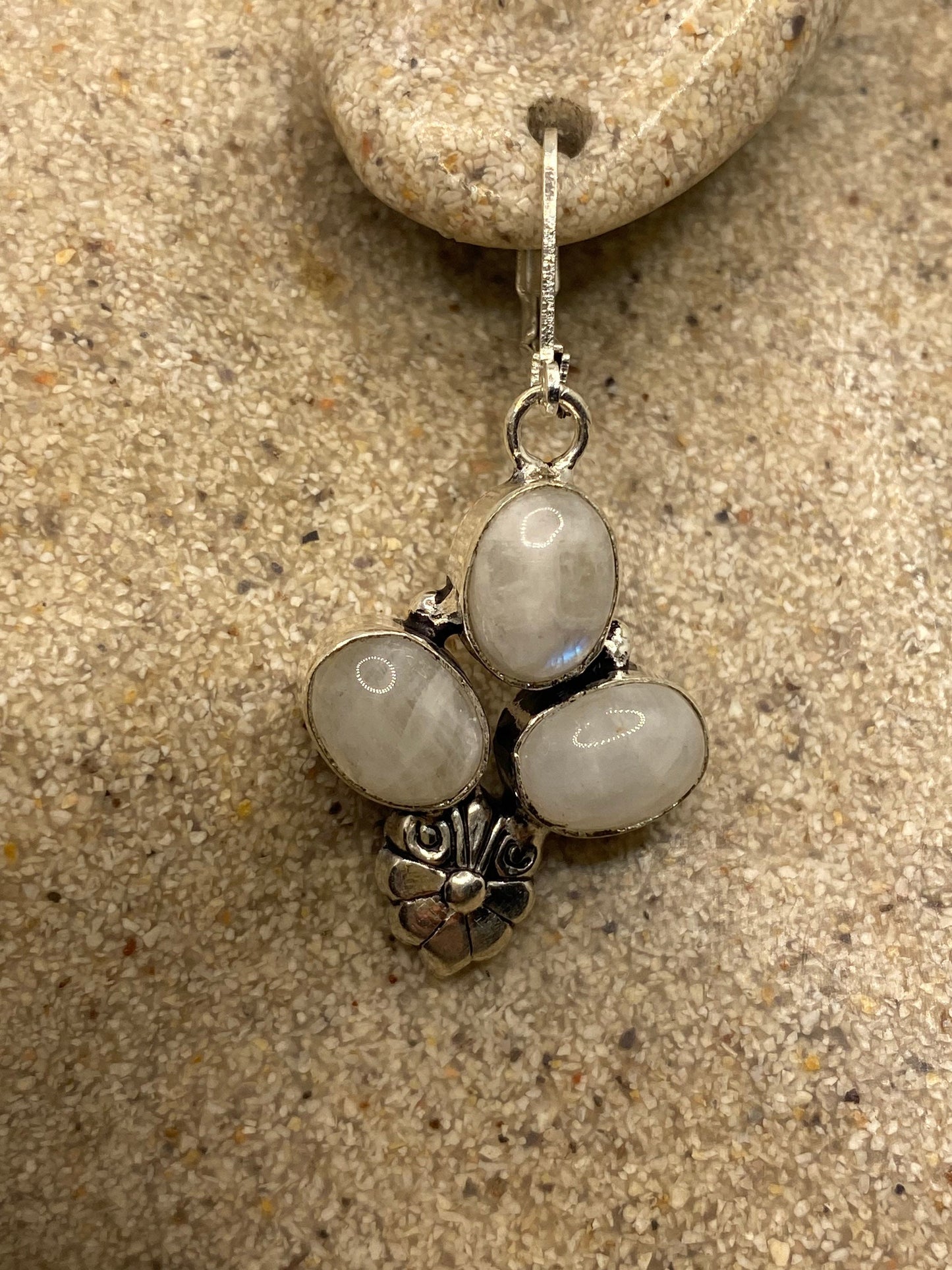 Vintage Rainbow Moonstone Sterling Silver Lever Back Dangle Earrings