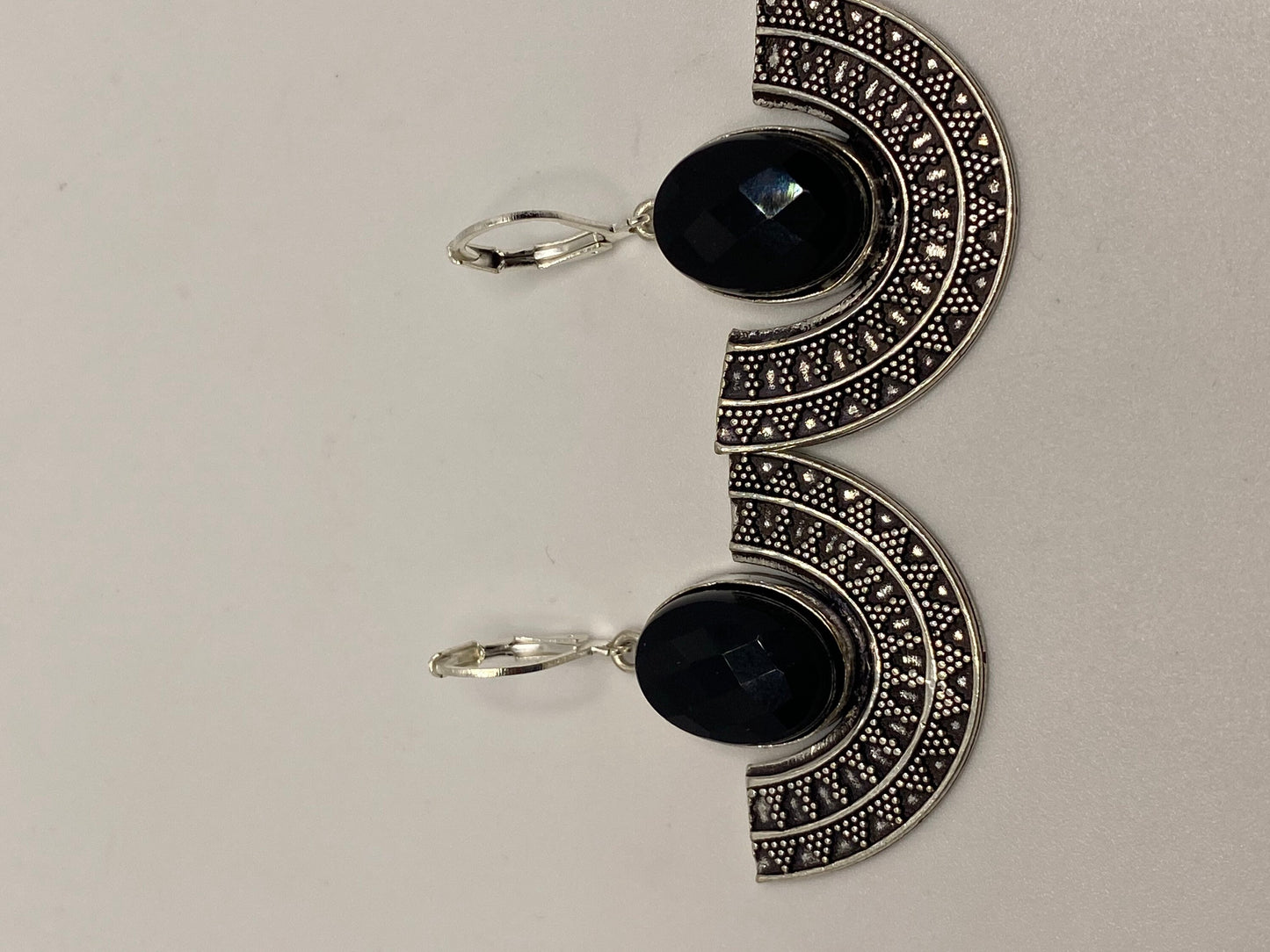 Vintage Black Earring Onyx 925 Sterling Silver Deco Dangle Chandelier