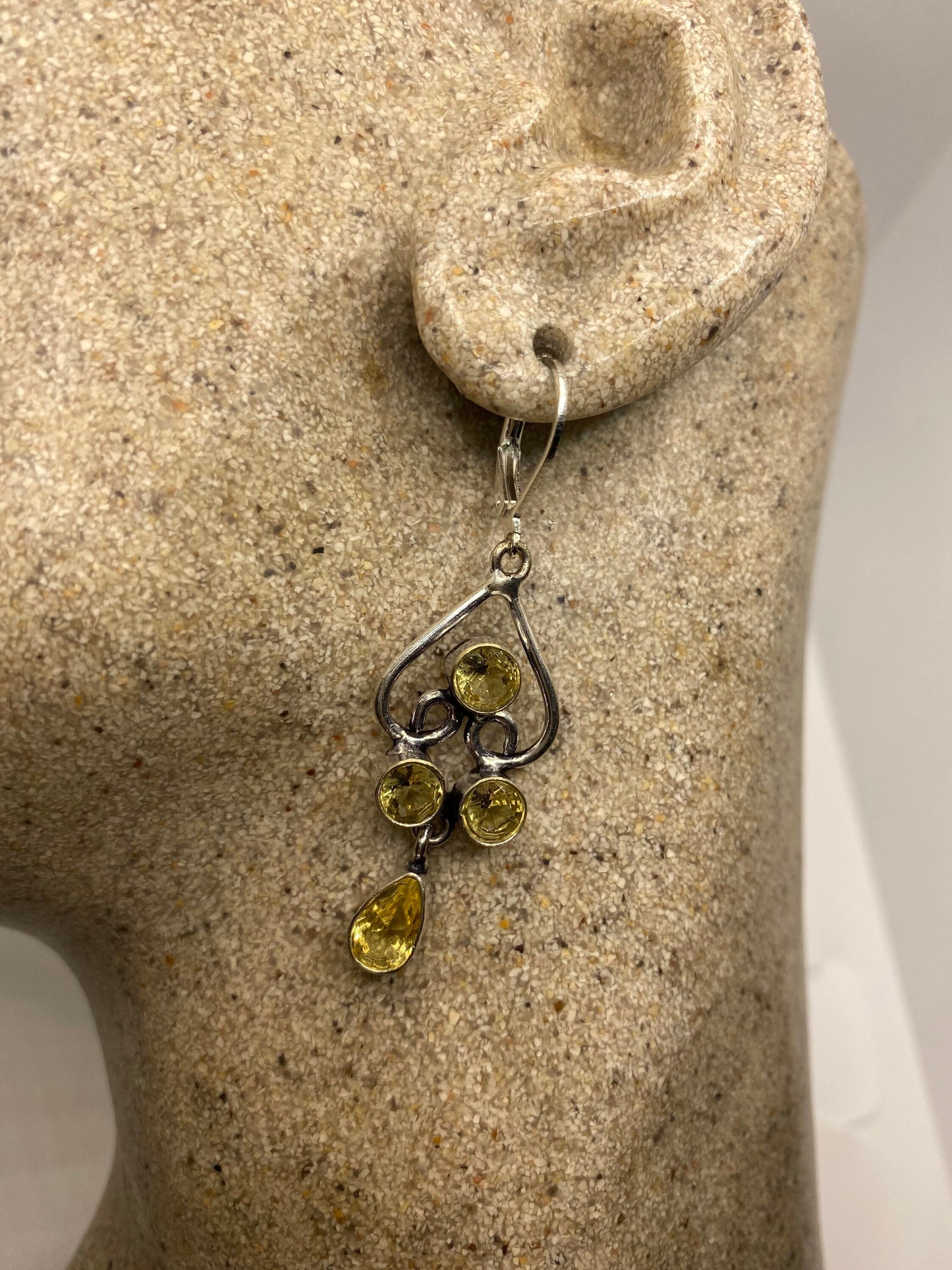 Vintage Golden Citrine Earrings 925 Sterling Silver Deco Dangle Chandelier