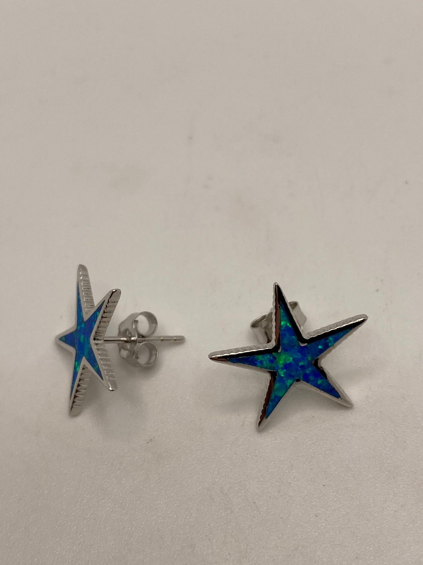 Vintage Blue Opal Earrings 925 Sterling Silver Stud Button