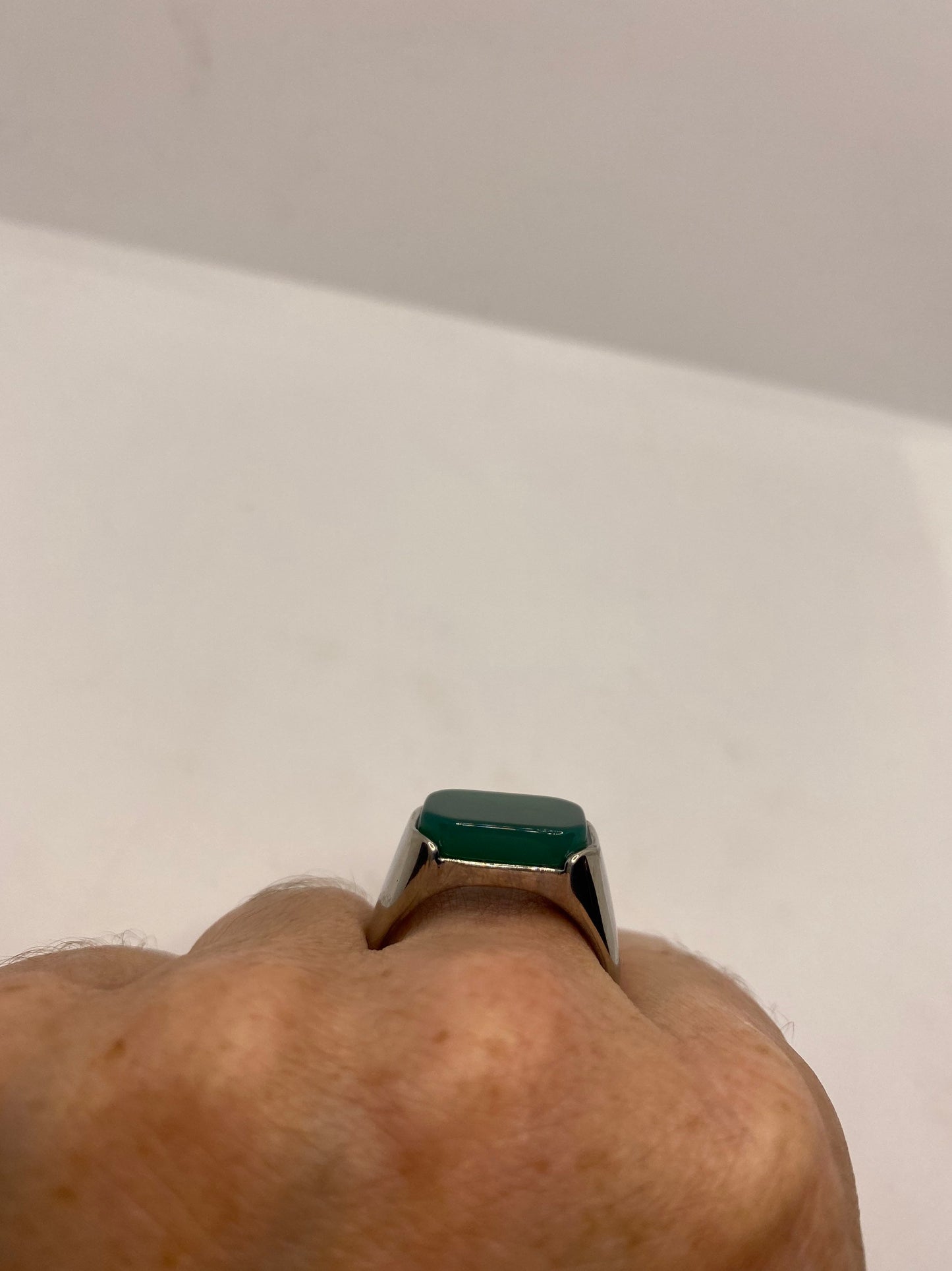 Vintage Green Onyx Mens Ring Stainless Steel