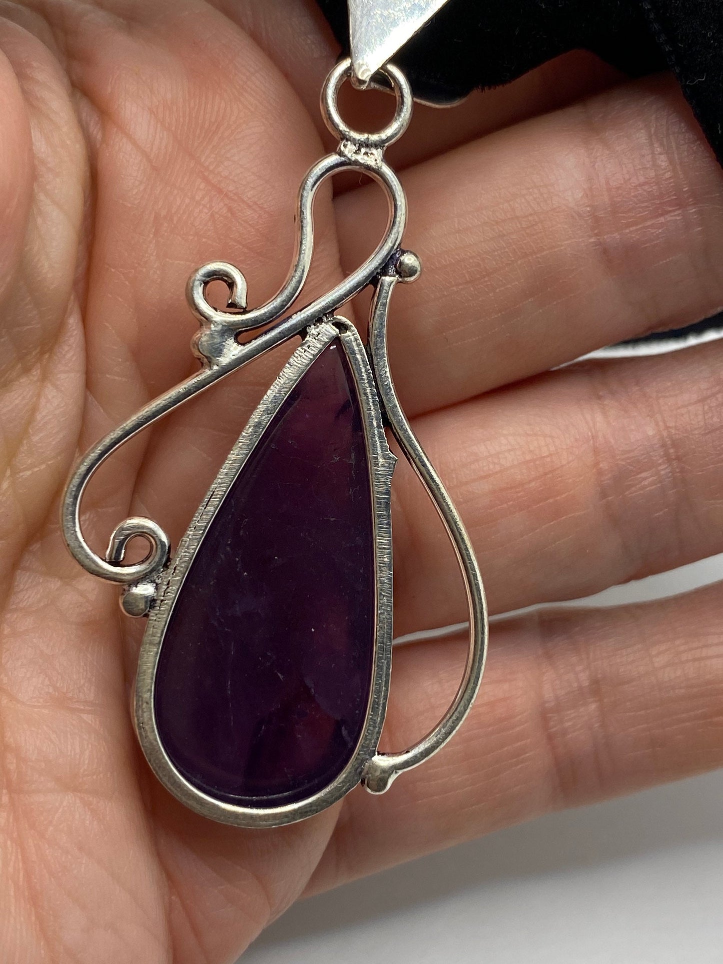 Cabochon Cut Droplet Deep Purple Genuine Amethyst Necklace