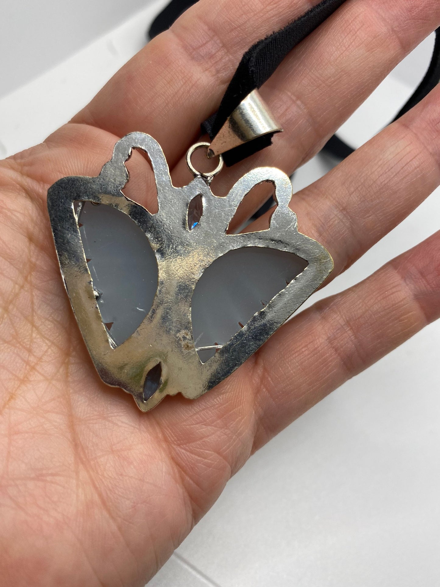 Vintage Blue Chalcedony Butterfly Choker Necklace