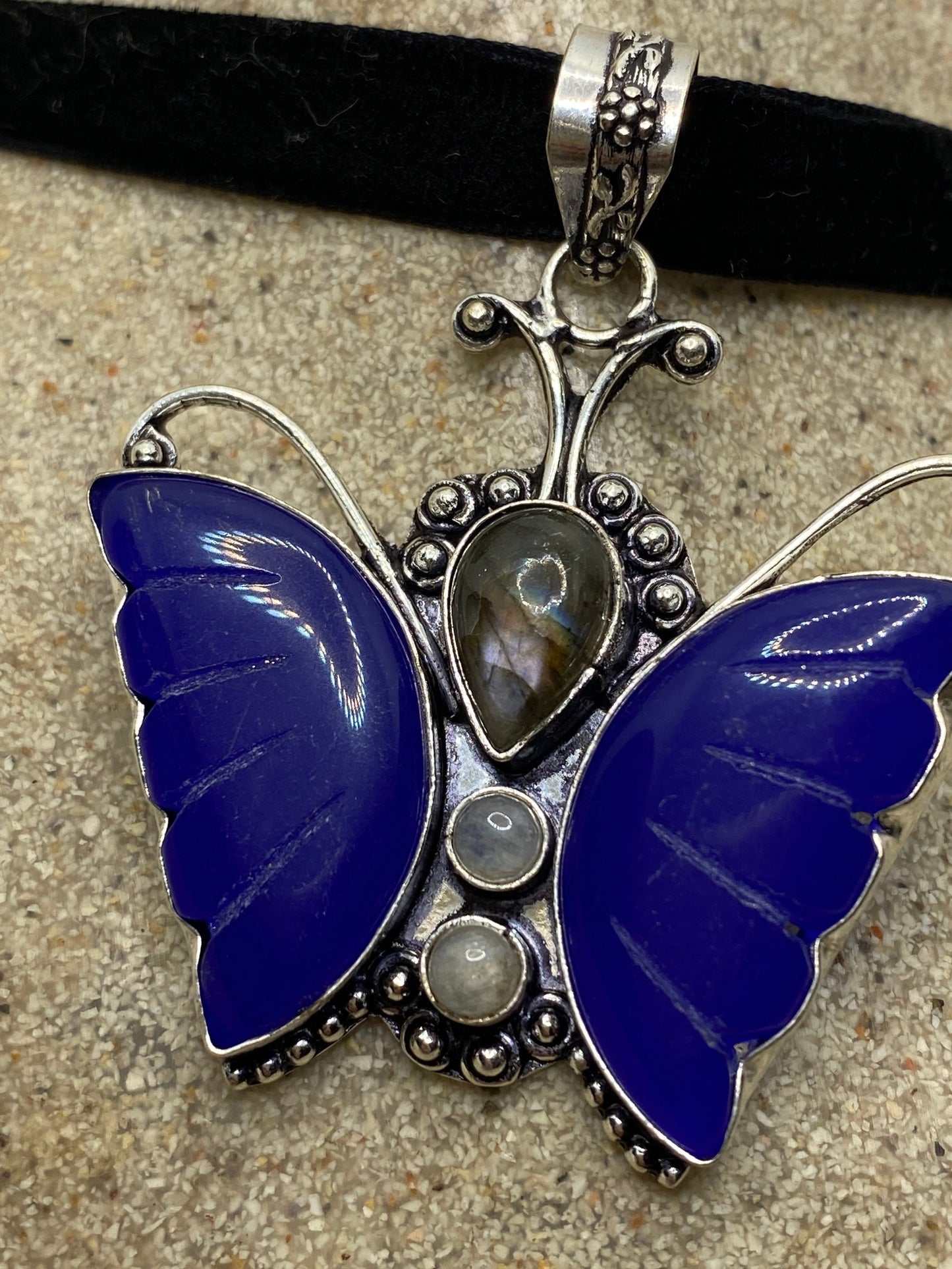 Vintage Blue Chalcedony Butterfly Choker Necklace
