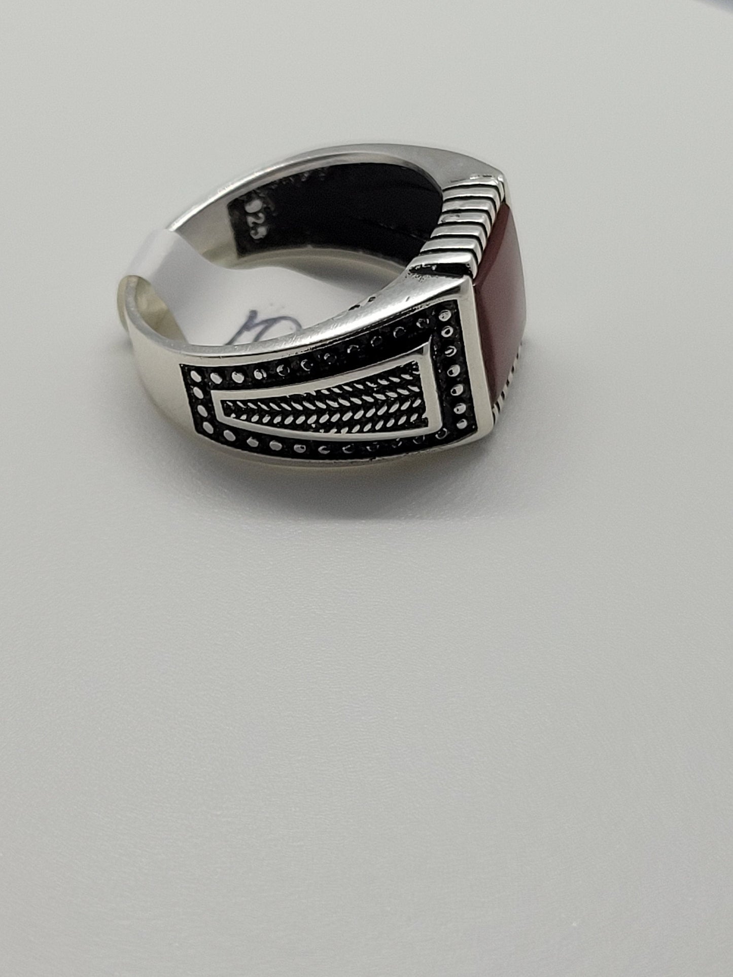 Vintage Carnelian Mens Ring in 925 Sterling Silver Persian Styled Genuine Carnelian