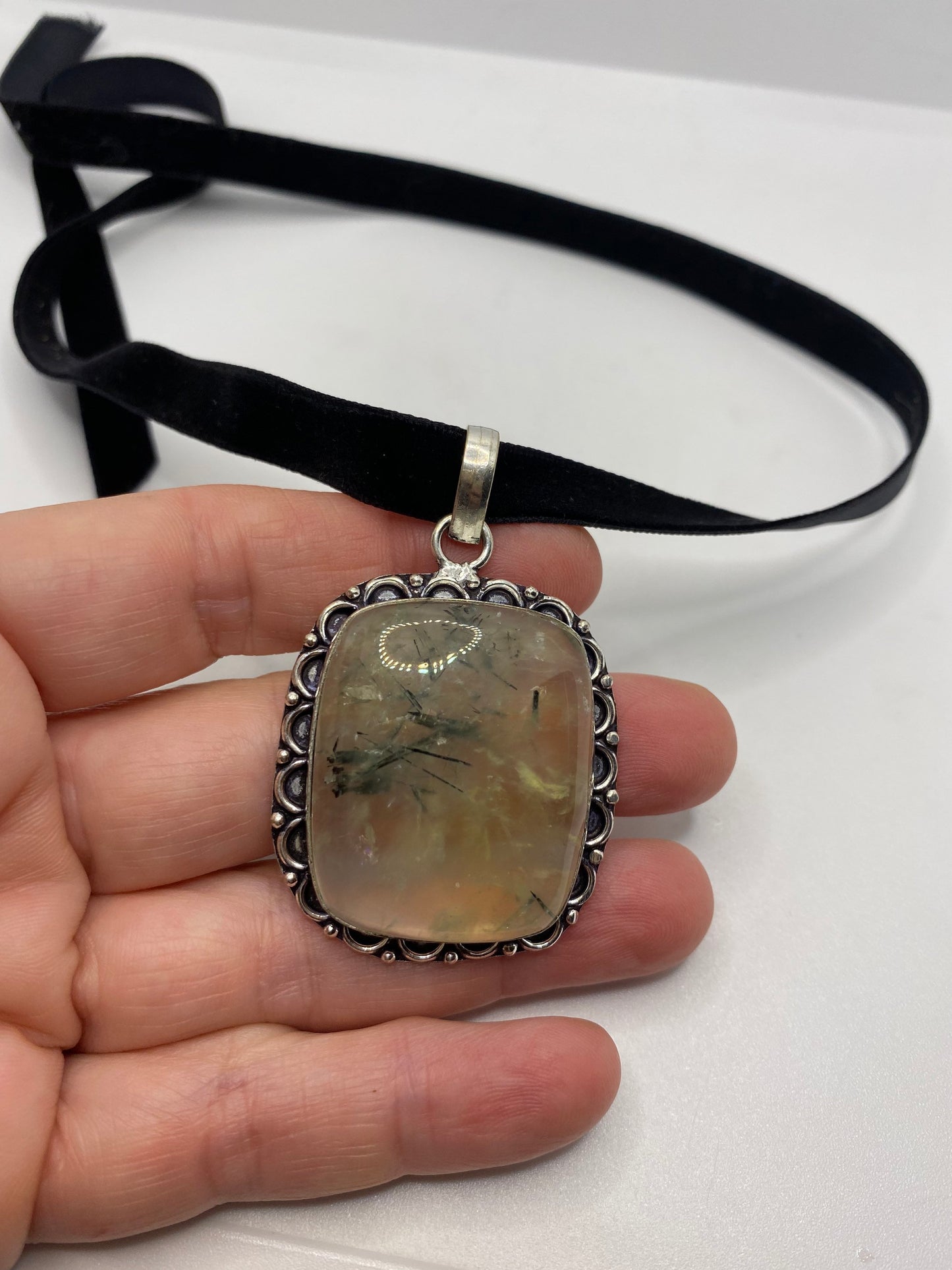 Vintage Green Aventurine Crystal Choker Pendant Necklace