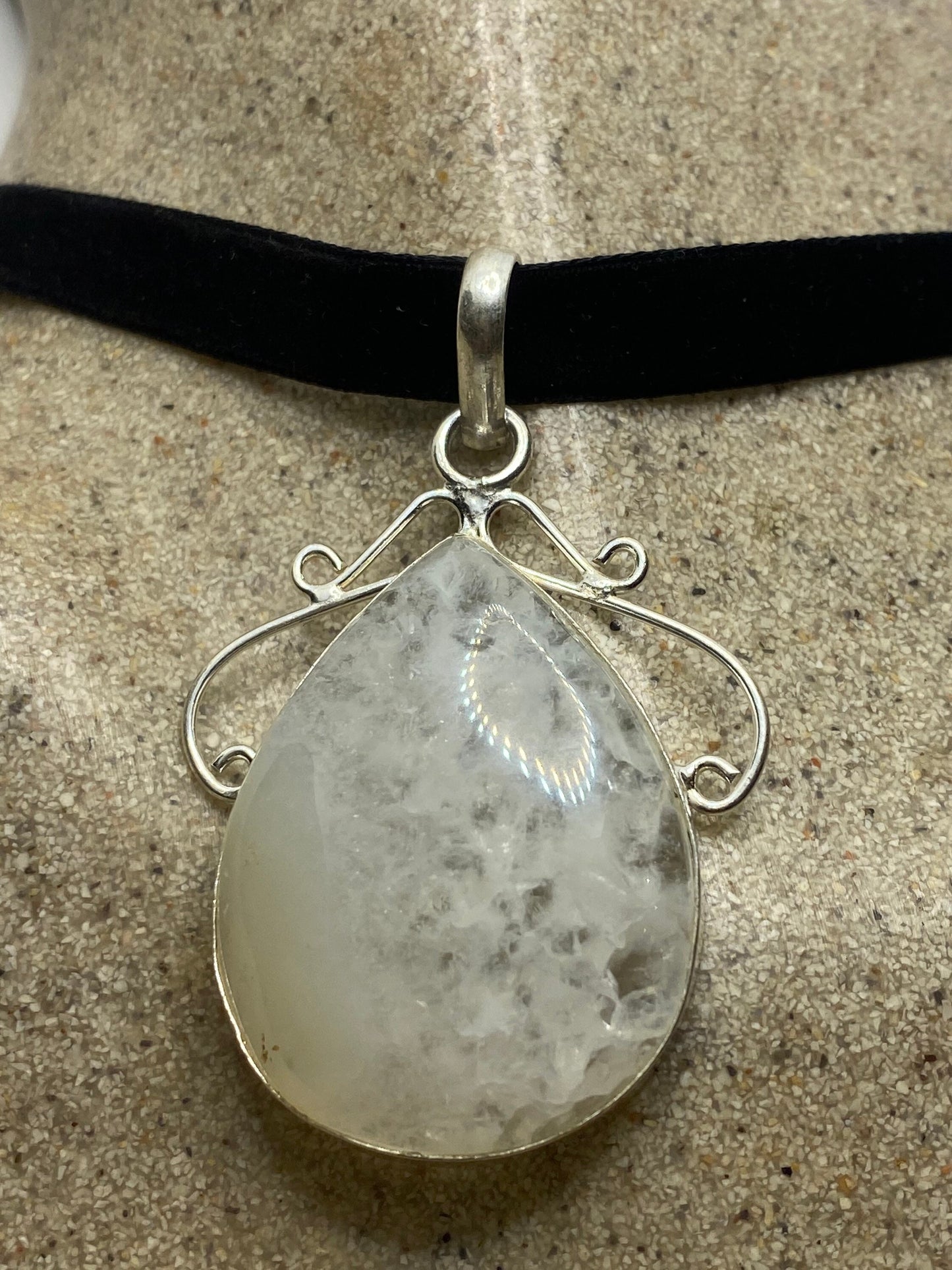 Vintage Rainbow Moonstone Choker Pendant Necklace