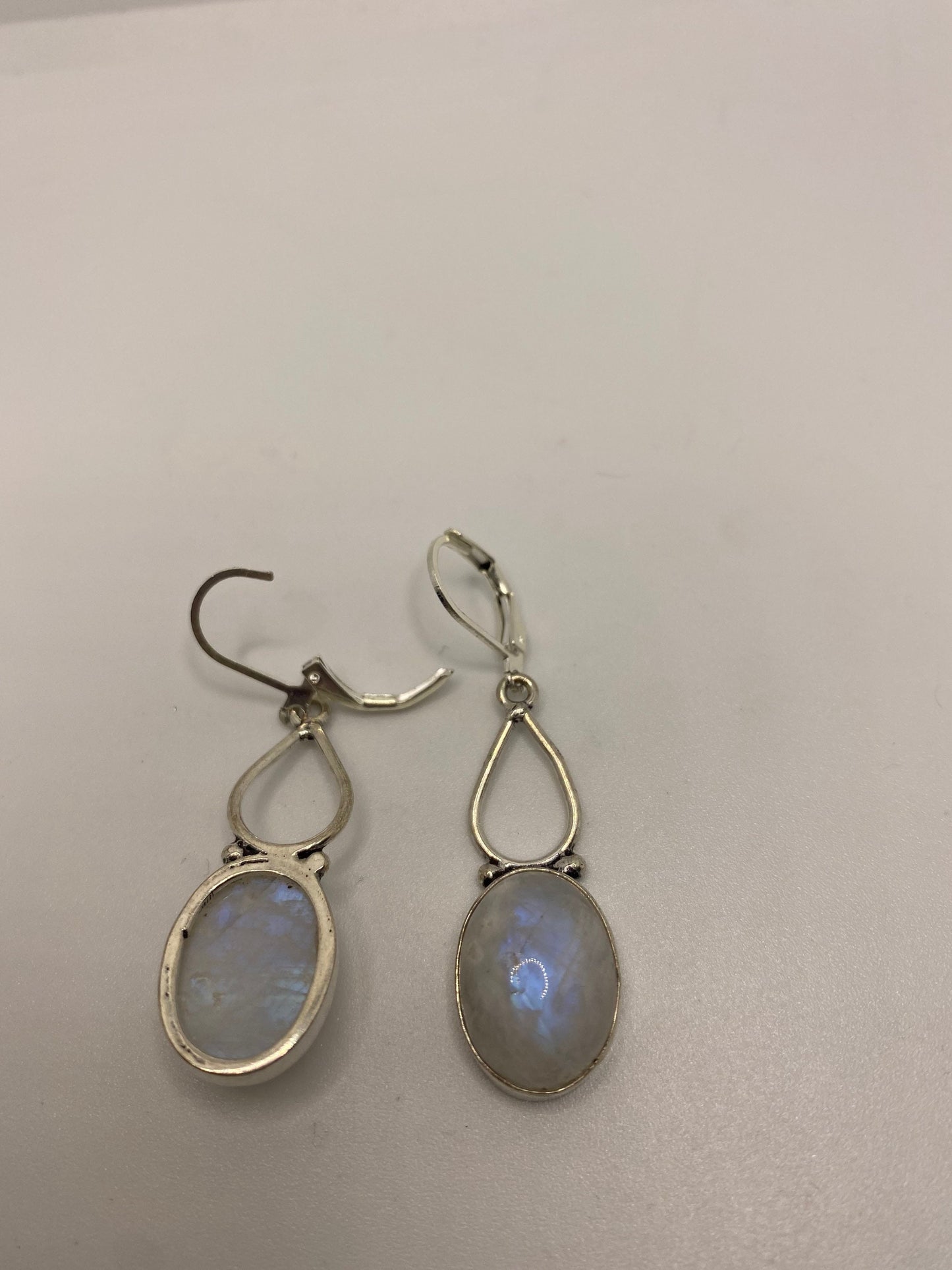 Vintage Rainbow Moonstone Silver Dangle Earrings