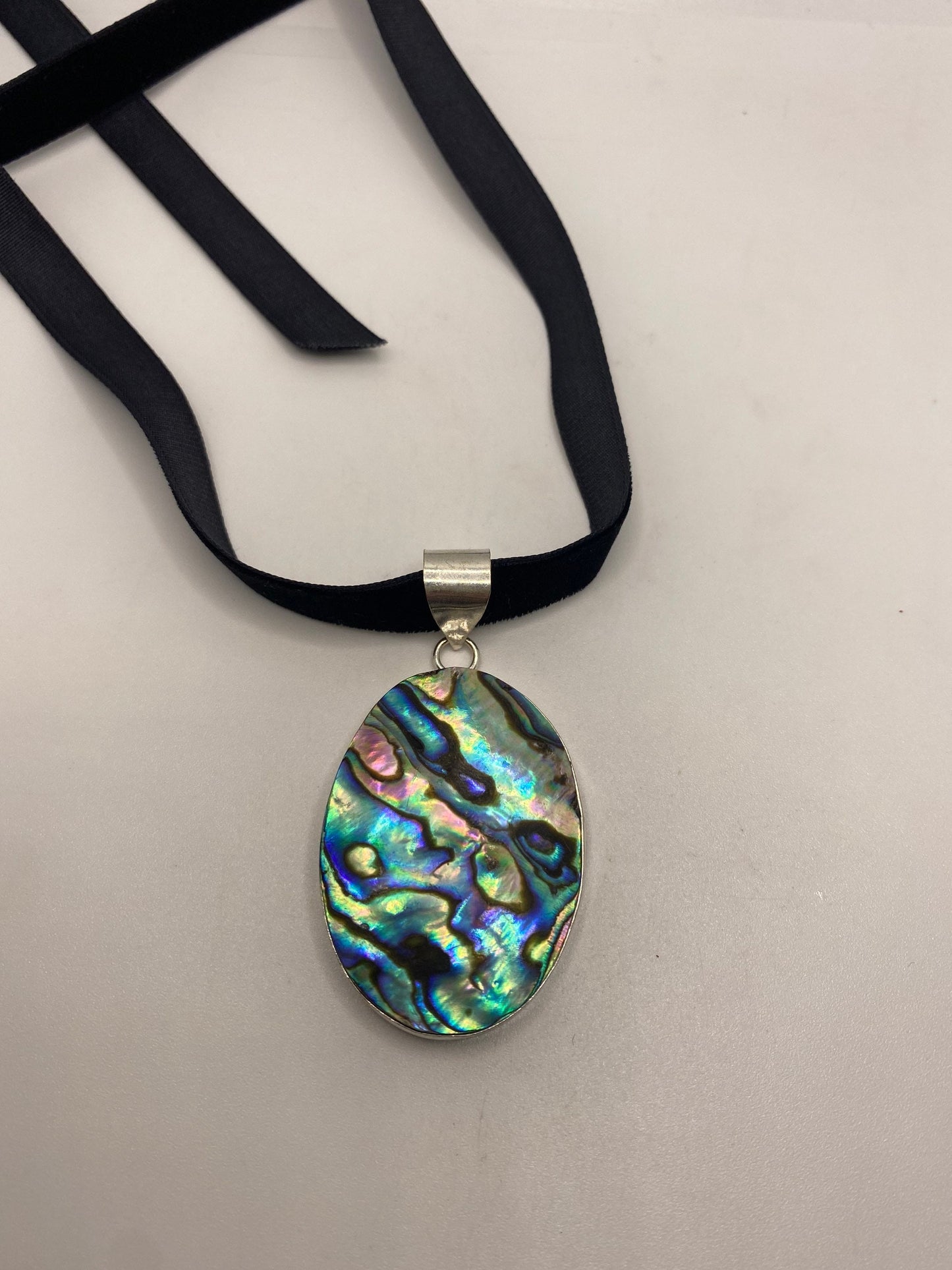 Vintage Abalone Choker Antique Pendant Necklace