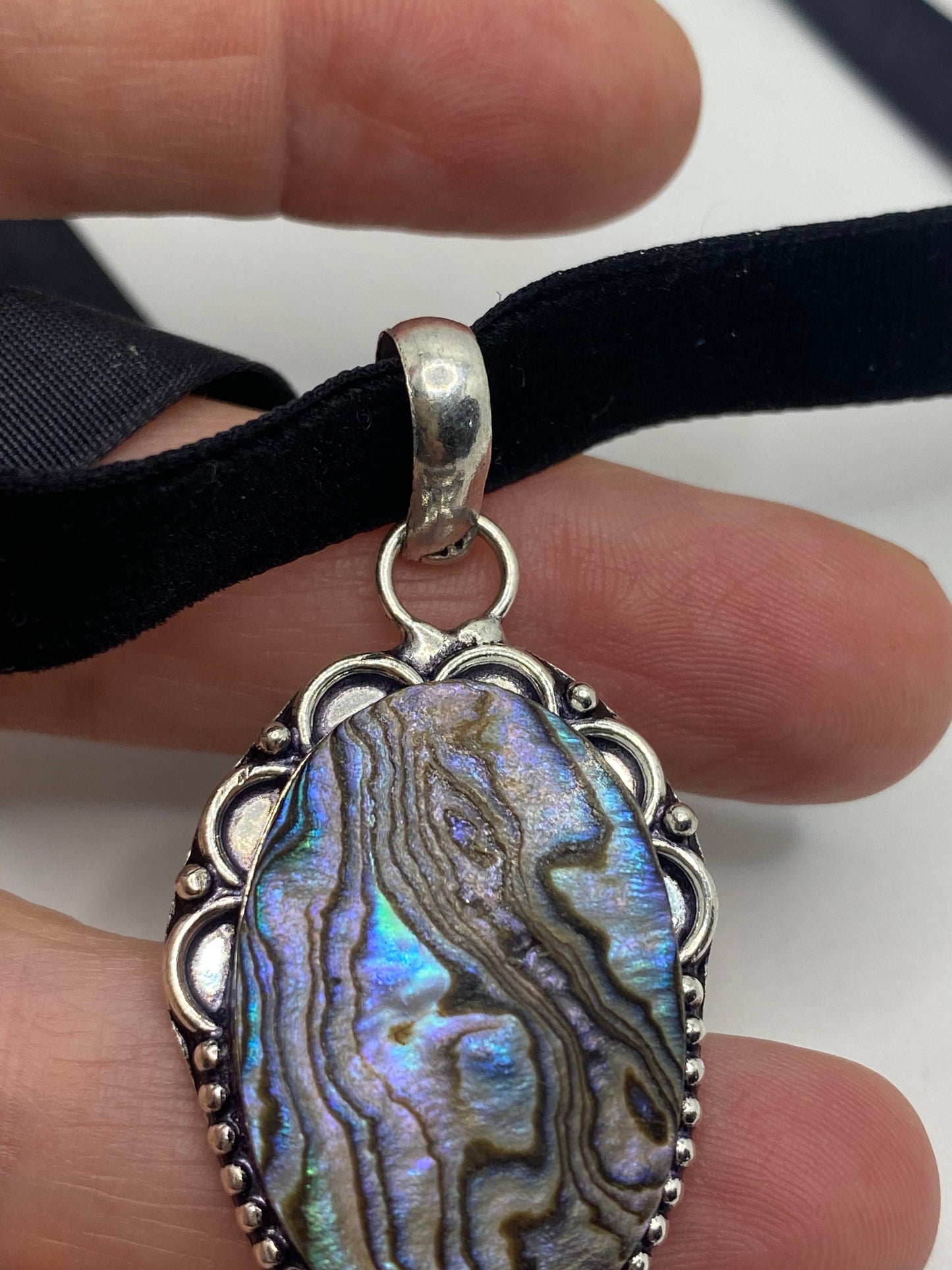 Vintage Abalone Choker Antique Pendant Necklace