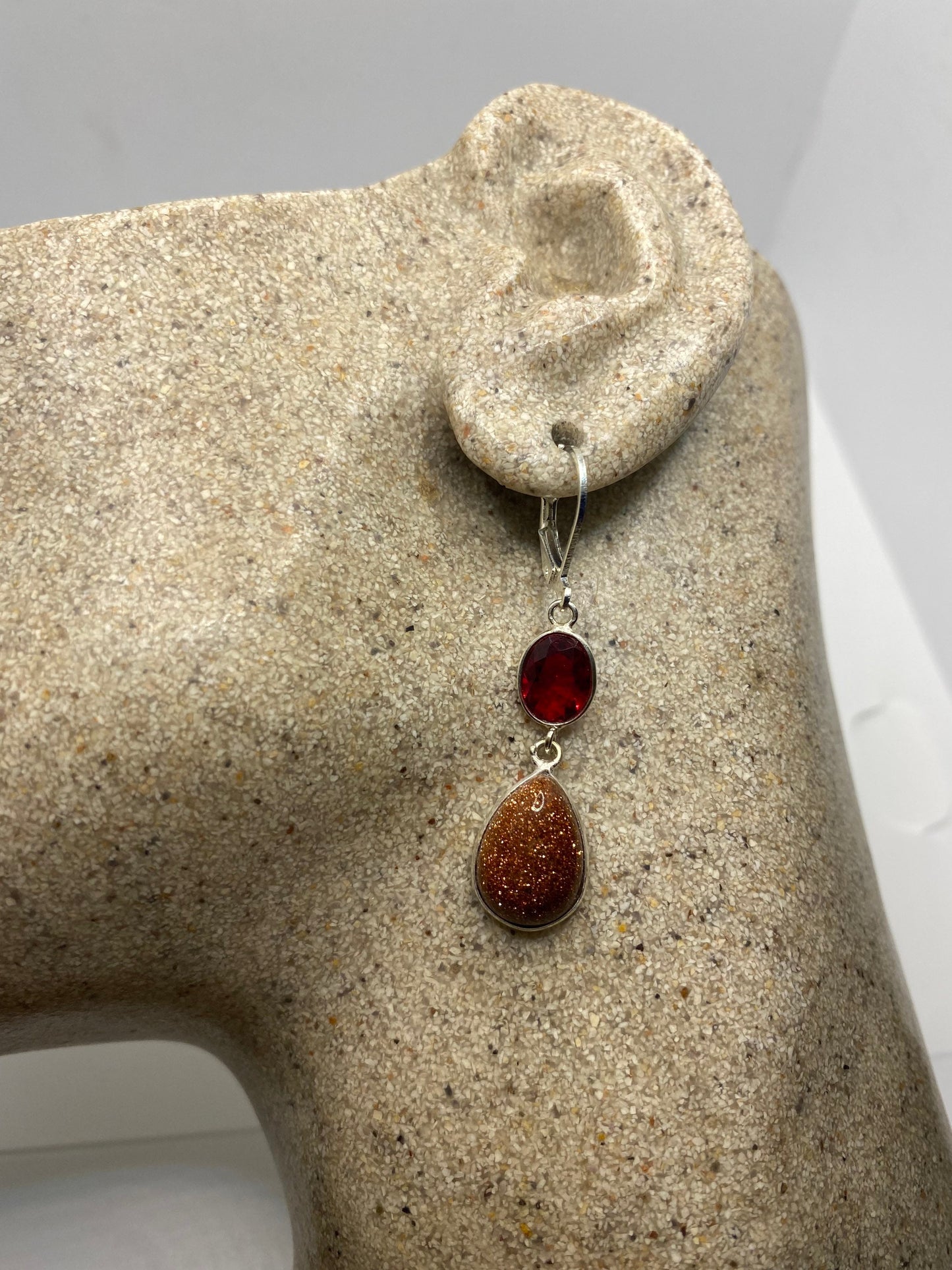 Vintage Chandelier Earrings Golden Sandstone Silver Dangle