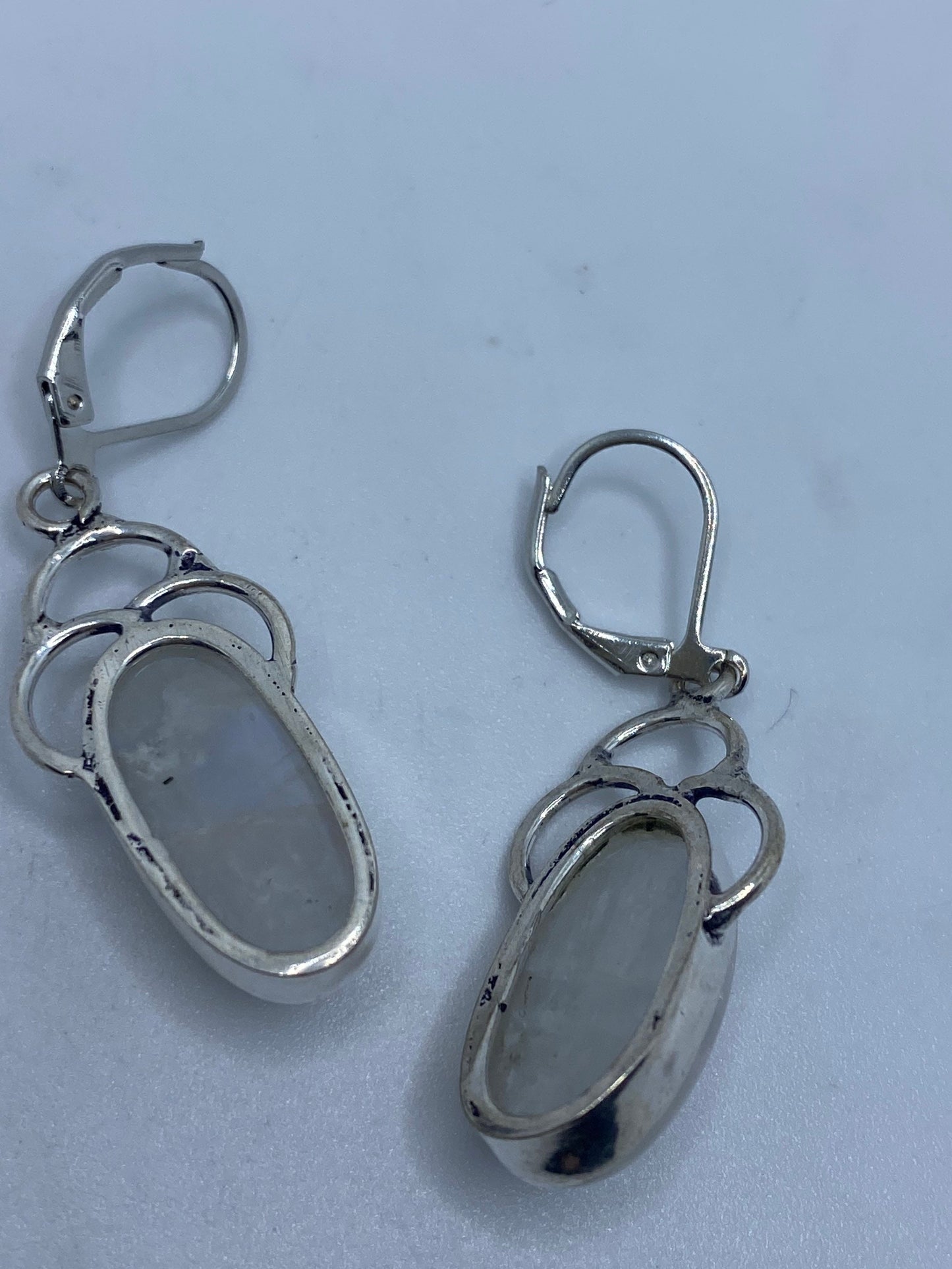 Vintage Rainbow Moonstone Sterling Silver Lever Back Dangle Earrings