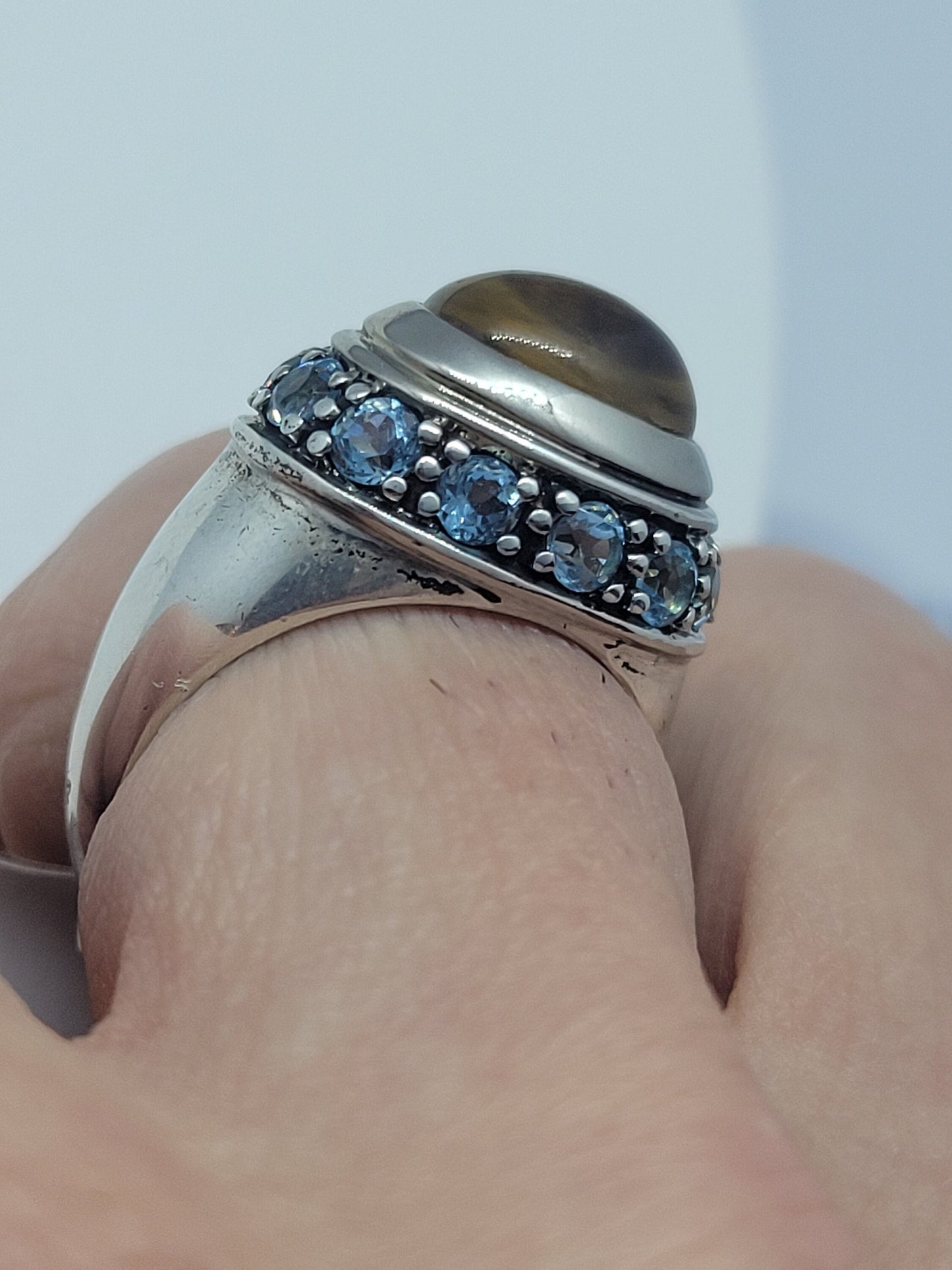 Vintage Yellow Citrine Ring with Blue Topaz set in 925 Sterling Silver