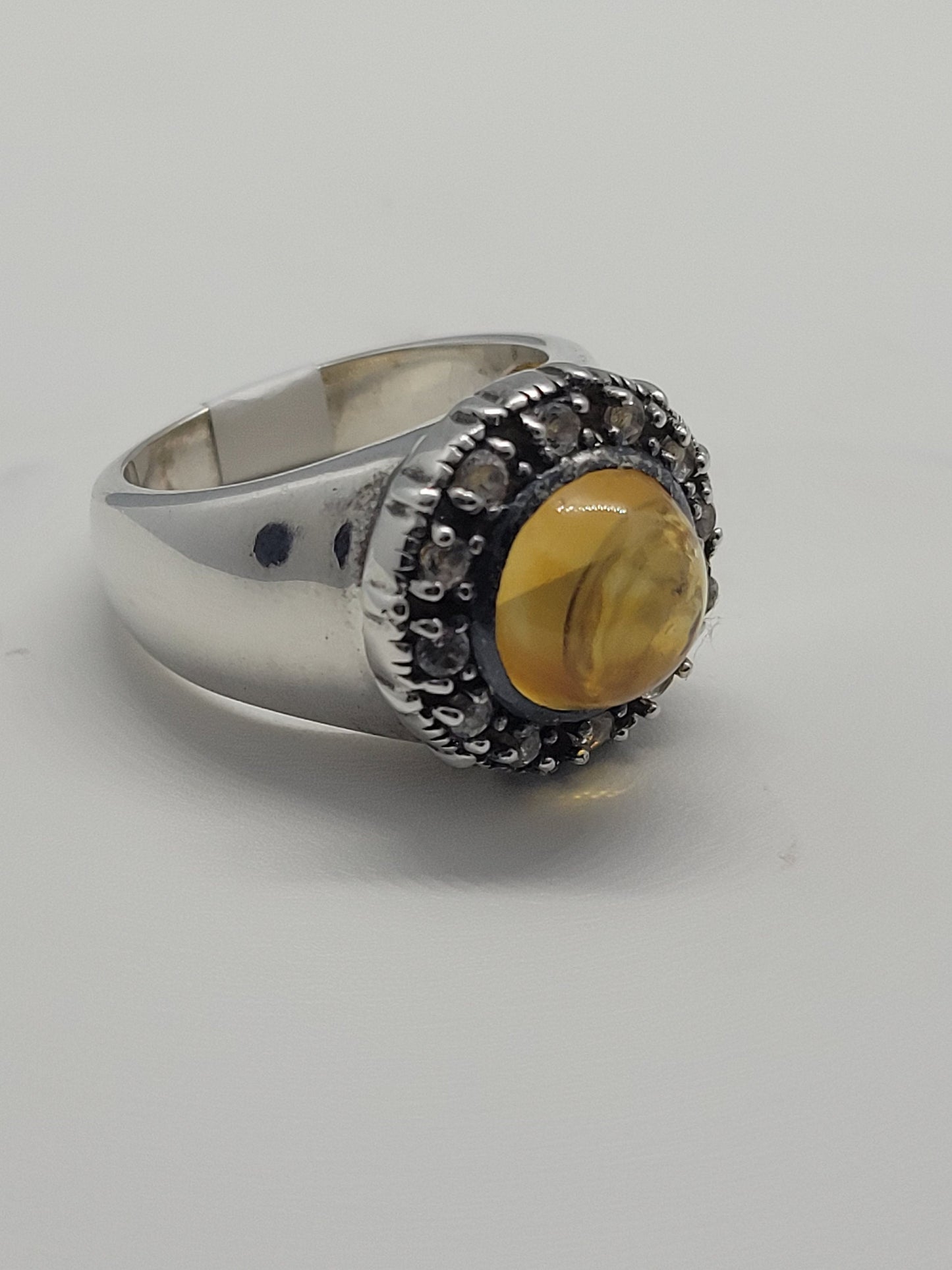 Vintage Yellow Citrine Ring with White Sapphires set in 925 Sterling Silver